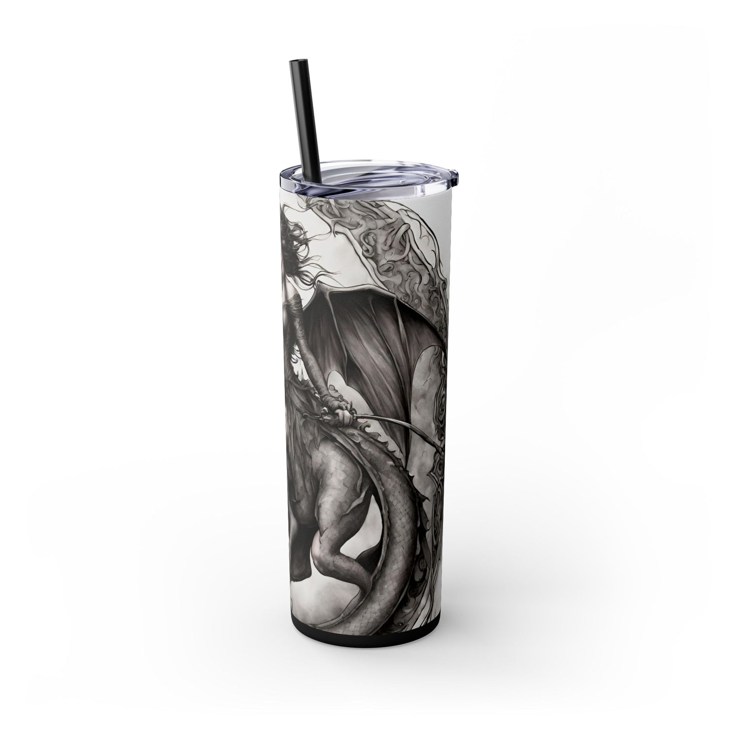Gothic Medieval Flying Dragon Tumbler, Mutating Lizard Woman Beast Drinking Traveler, Dark Fantasy Liquid Cup