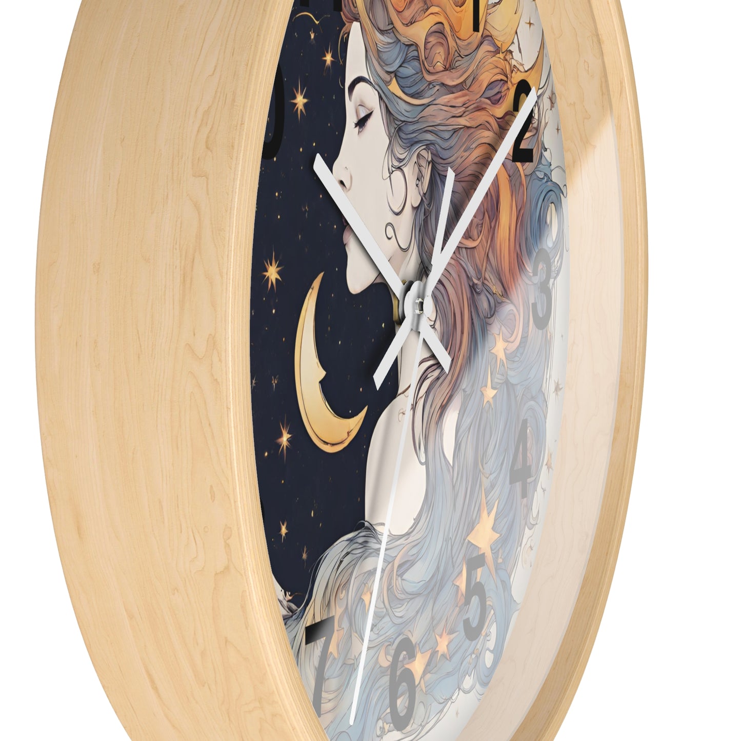 Moon Goddess Numbered Wall Art Clock | Lunar Stars & Space Astronomy Wall Hanging | Woman of Time Home Office Solar System Wall Decor Gift