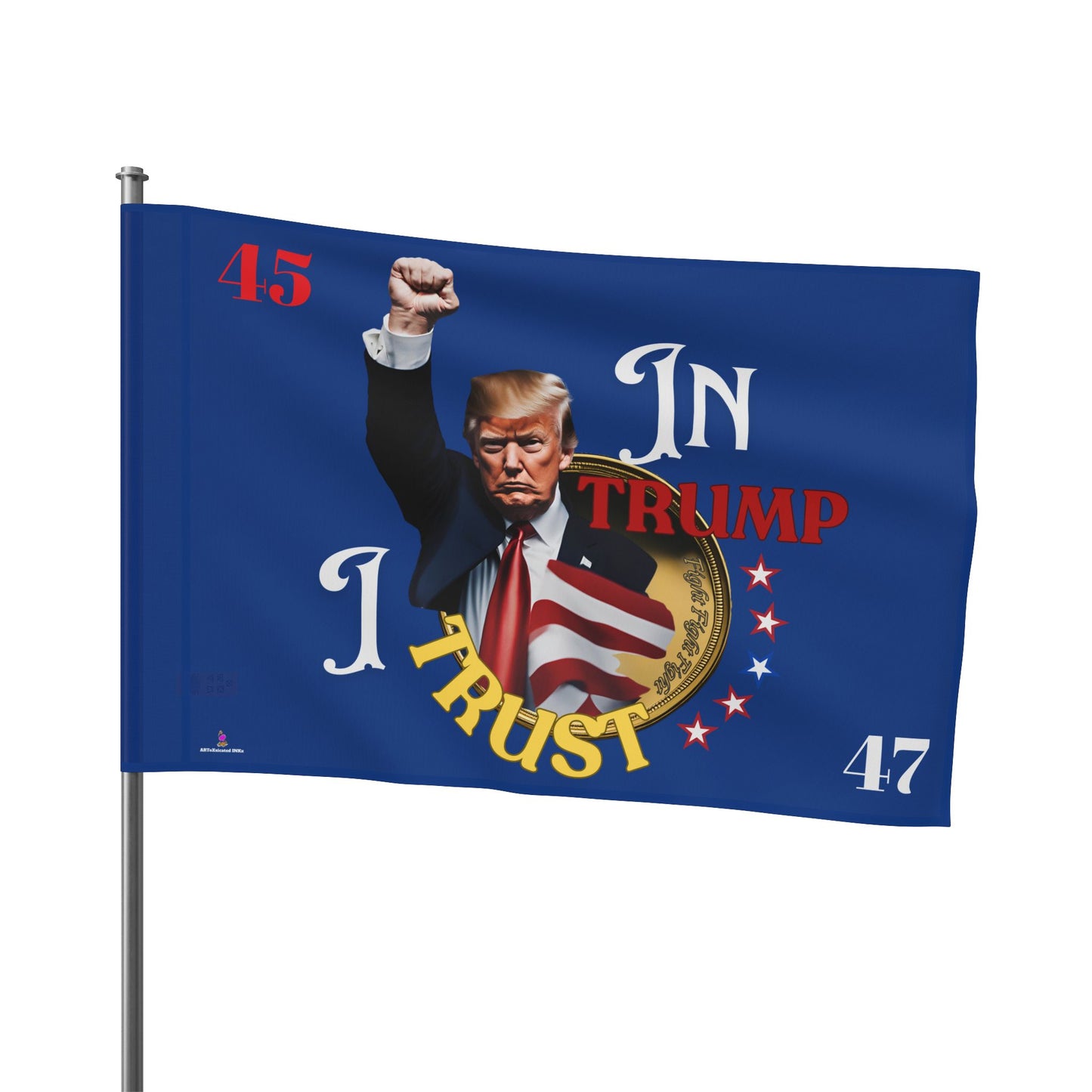President Donald Trump Fight Gold Coin House Flag | 2024 Election Banner | Freedom Fight Christian American Loving Religion Voter Yard Gift