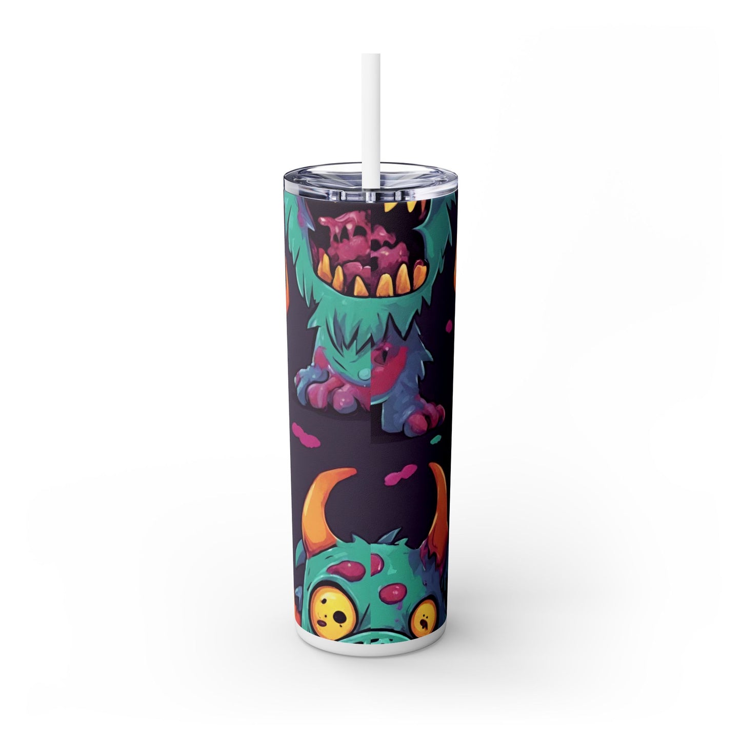 Kids Little Monster Skinny Tumbler | Colorful Funny Zombie Childs Insulated Cup | Furry Mutant Fun School Lunch Classroom Drink Traveler