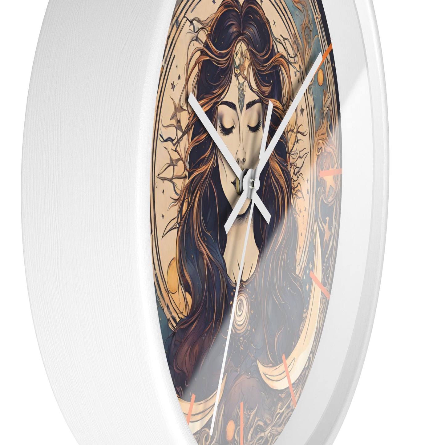Sun & Moon Goddess Wall Art Clock | Lunar Stars and Space Astronomy Wall Hanging | Keeper of Time Home Office Solar System Wall Decor Gift