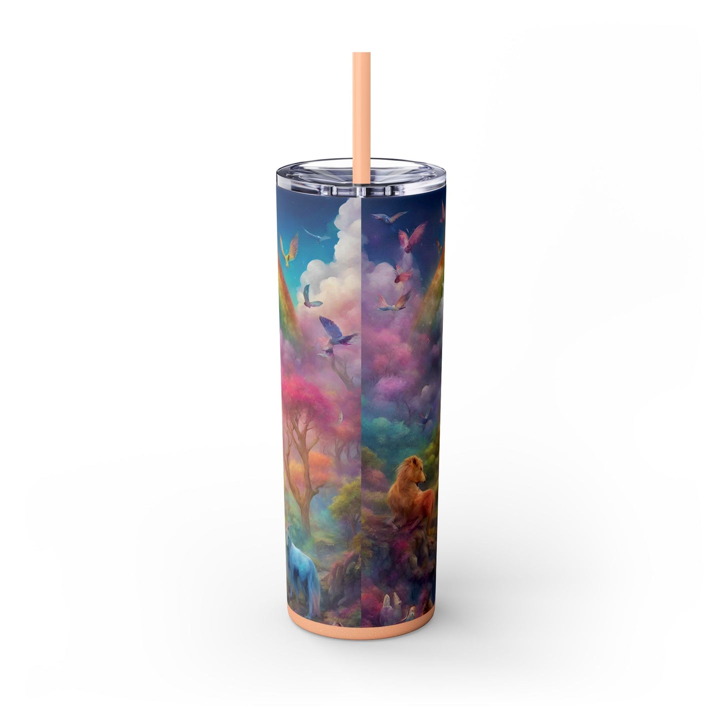 Girls Rainbow Unicorn Tumbler, Skinny Drinking Hot Cold Traveler, Mystical Fantasy Liquid Cup