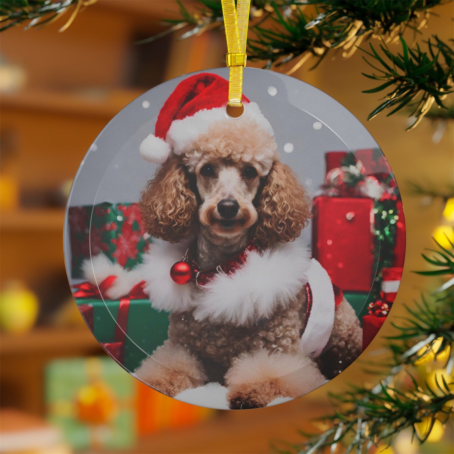 Poodle Christmas Ornament, Holiday Tree Decoration, Adorable Dog Ornament, Dog Lovers Gift, Round Glass Keepsake, Pet Xmas Collectible
