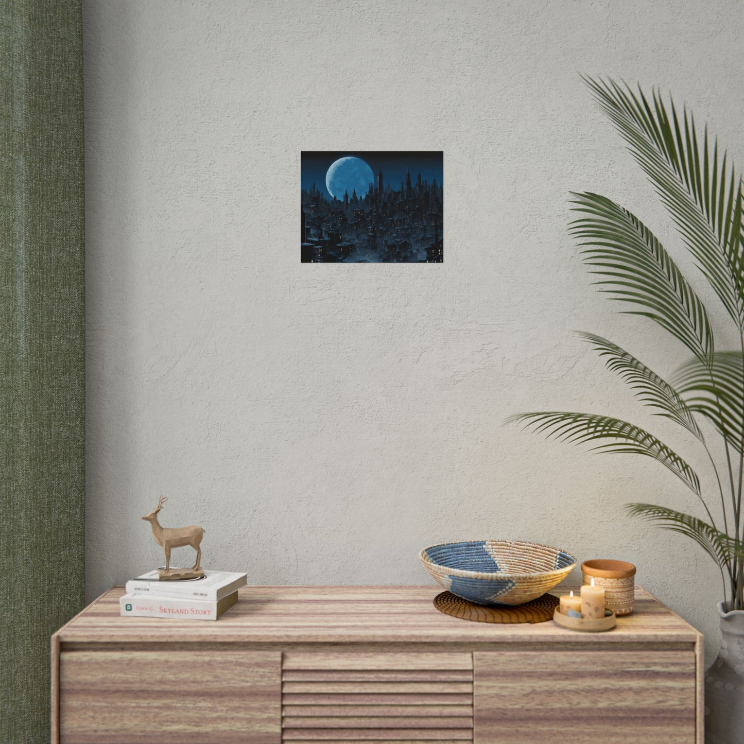Wall Decor | Dark City Of The Night Poster | Blue Moon Darkness Falls Art | Gothic Lunar Moonlight Skyline | Living Room or Office Decor
