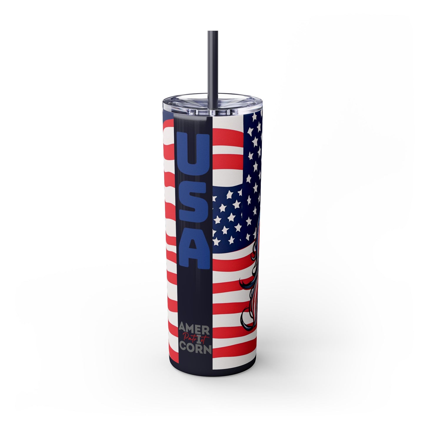 AMERICORN American Unicorn Skinny Tumbler | United States Freedom Loving Horse Insulated Cup | US Flag Veteran Gift Patriot Drink Traveler