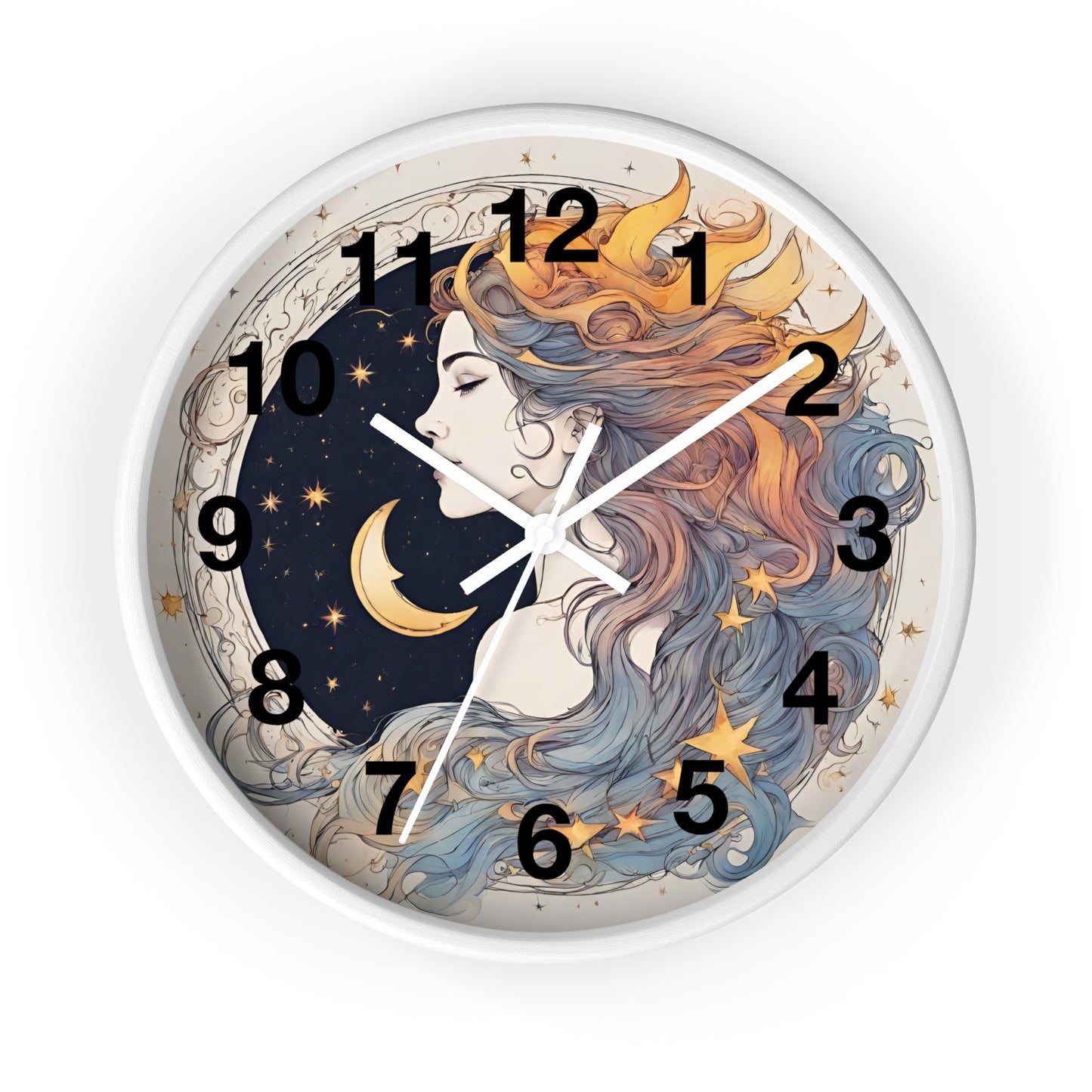 Moon Goddess Numbered Wall Art Clock | Lunar Stars & Space Astronomy Wall Hanging | Woman of Time Home Office Solar System Wall Decor Gift