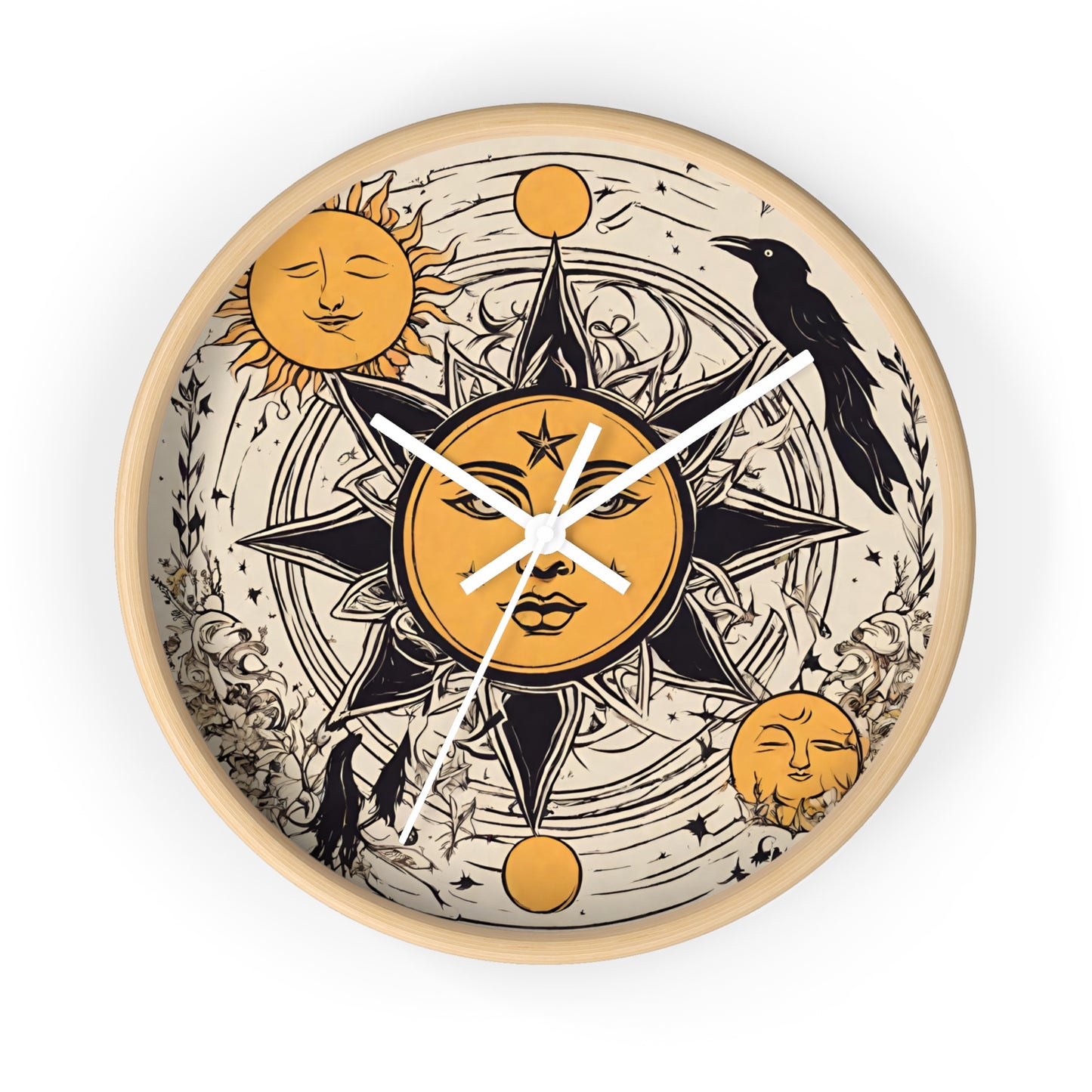 Sun Solstice Wall Art Clock | Celestial Cycle Astronomy Wall Hanging | Raven Blackbird Mockingbird Home Office Solar System Wall Decor Gift