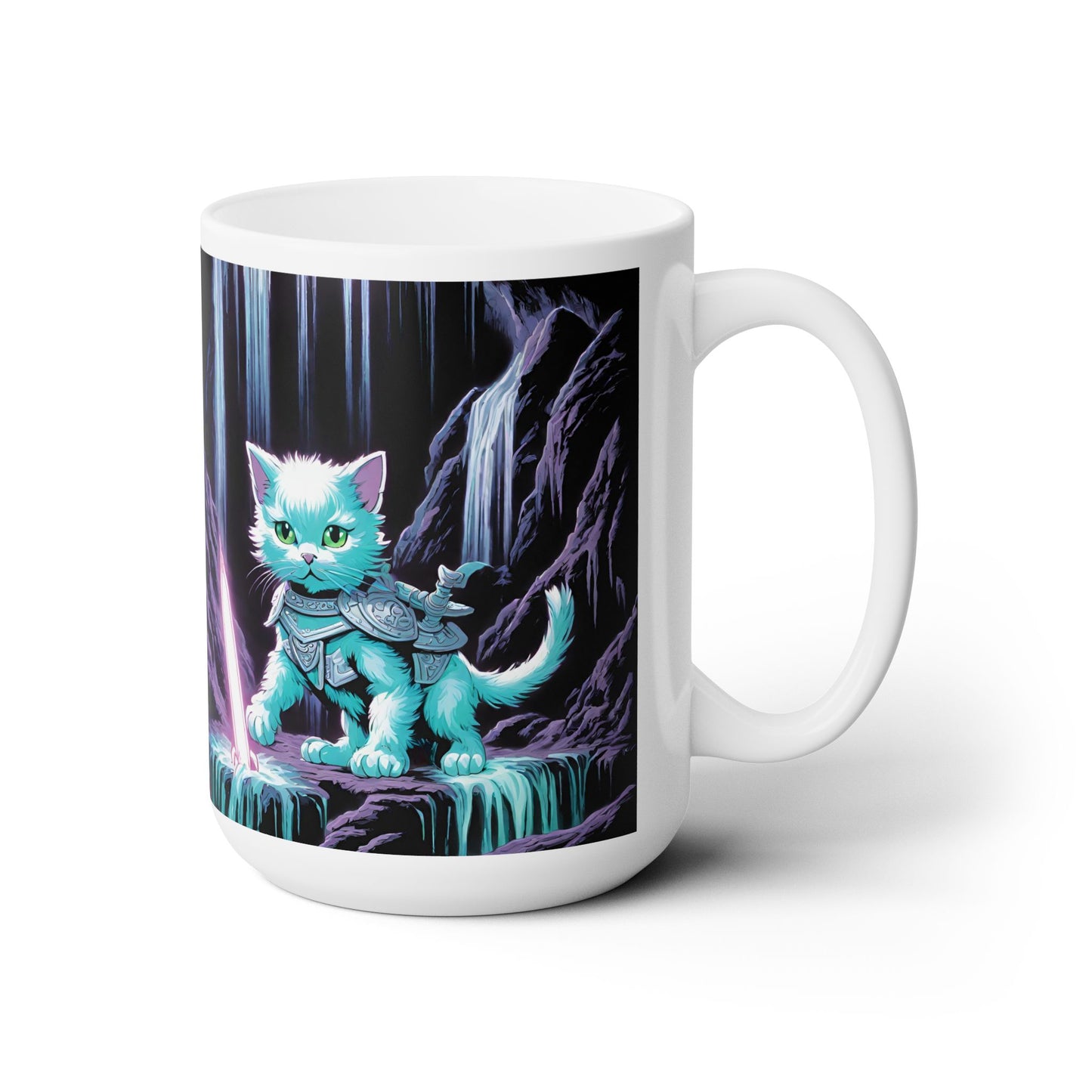 Kitten Warrior Neon Waterfall Cave Mug 15oz
