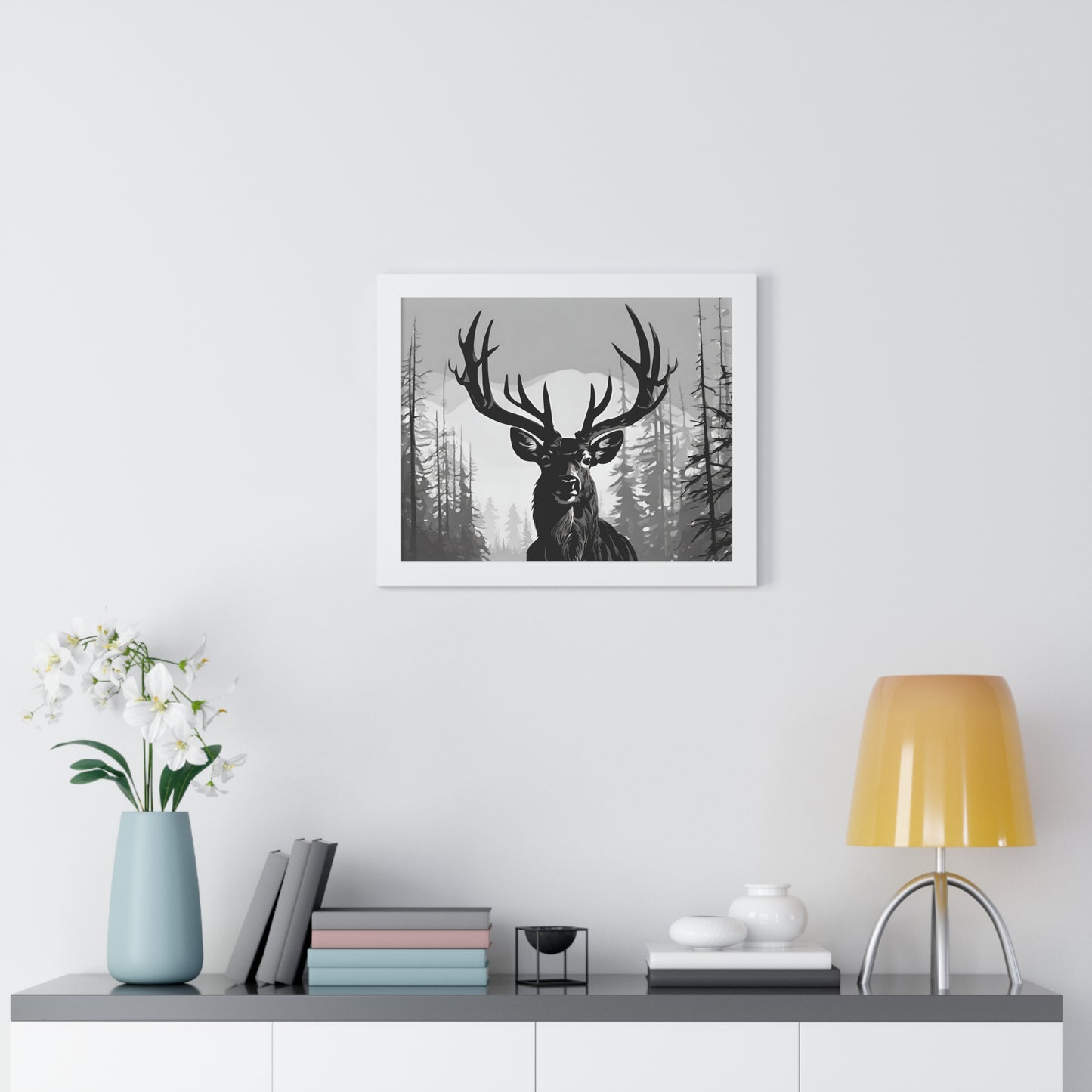 Animal Wall Art, Deer Hunter Picture, Big Buck Print, Hunting Cabin, Shadow Wall Hanging, Winter Snow Image, Living Room Poster, Framed Art