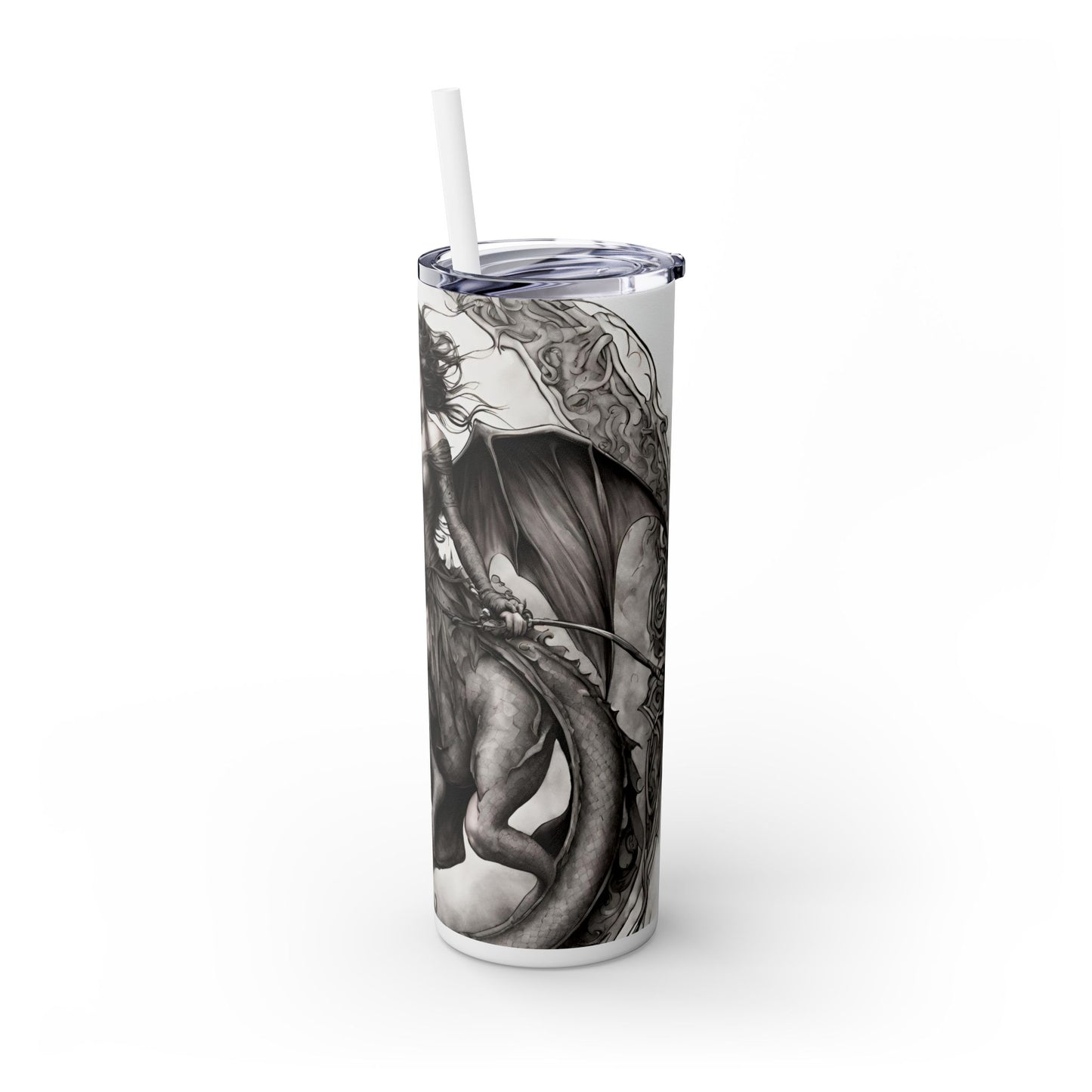 Gothic Medieval Flying Dragon Tumbler, Mutating Lizard Woman Beast Drinking Traveler, Dark Fantasy Liquid Cup