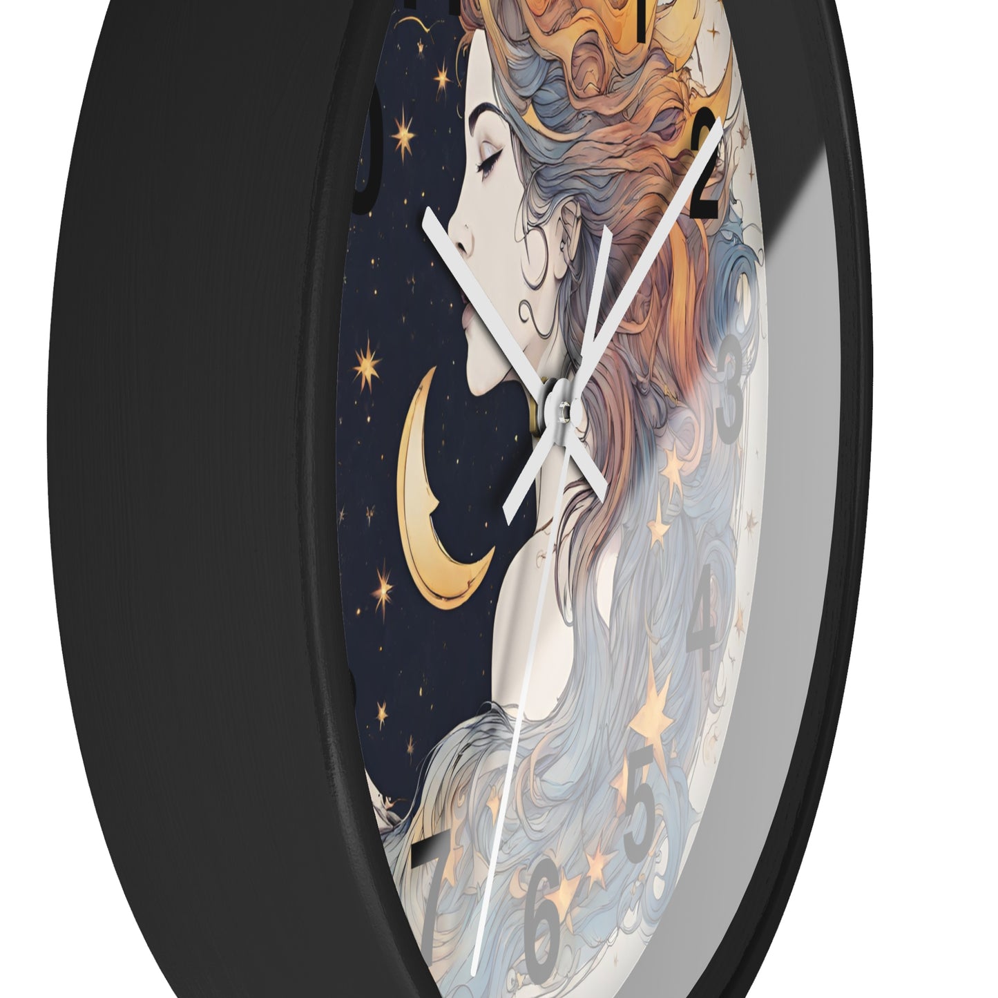 Moon Goddess Numbered Wall Art Clock | Lunar Stars & Space Astronomy Wall Hanging | Woman of Time Home Office Solar System Wall Decor Gift