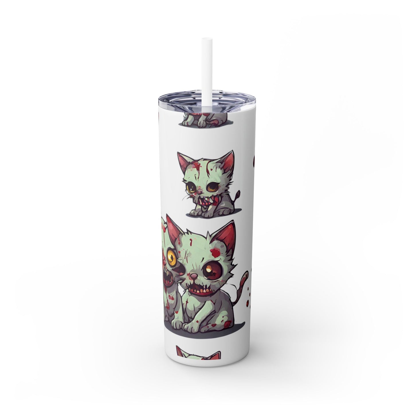 Zombie Kitties Skinny Tumbler | Mutated Kitten Zombies Insulated Cup | Furry Mutant Cats Office College School Hiking Road Drink Traveler