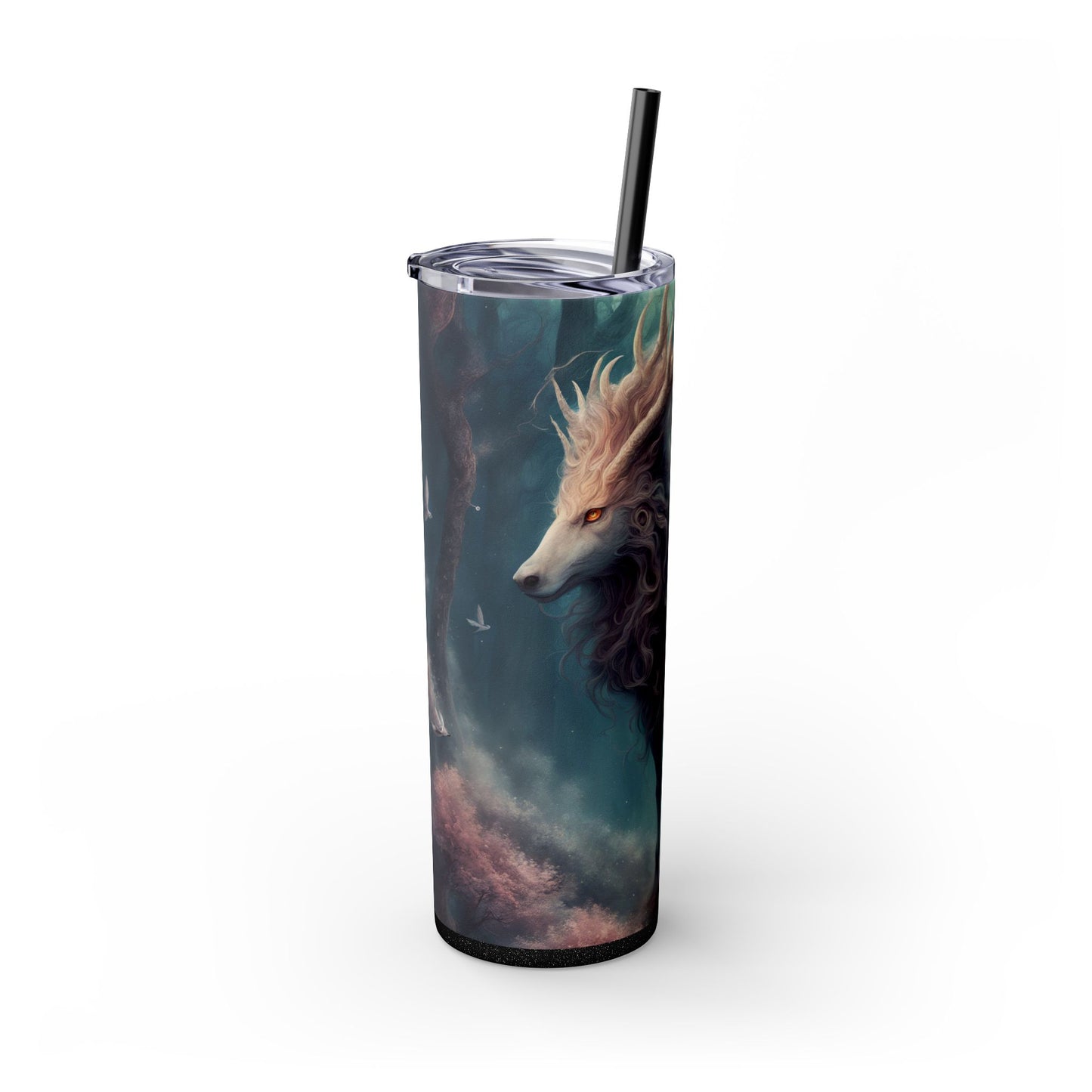 Majestic Myths Skinny Tumbler | Floral Flower Forest Horned Horse Insulated Cup | Mystical Maned Goat Fantasy Drink Travel Exercise Gift