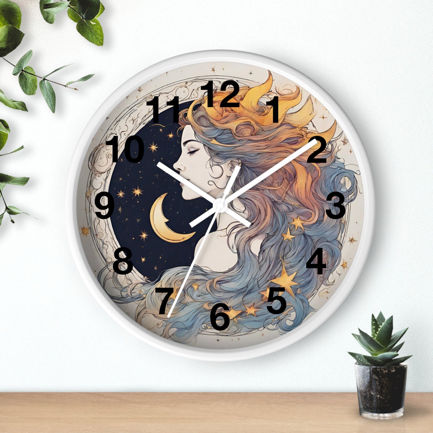 Moon Goddess Numbered Wall Art Clock | Lunar Stars & Space Astronomy Wall Hanging | Woman of Time Home Office Solar System Wall Decor Gift