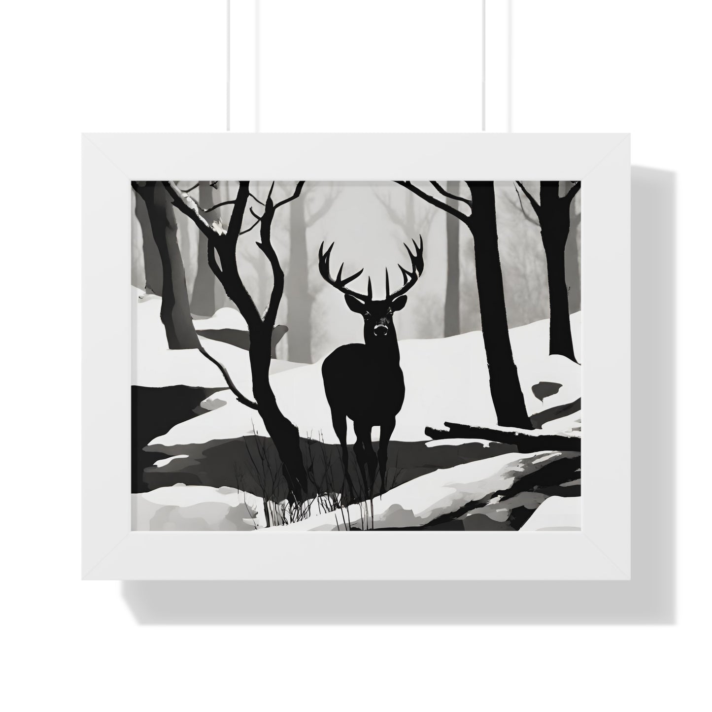 Animal Wall Art, Deer Hunter Picture, Big Buck Print, Hunting, Snowy, Creek, Shadow Wall Hanging, Winter Snow Image, Living Room Poster