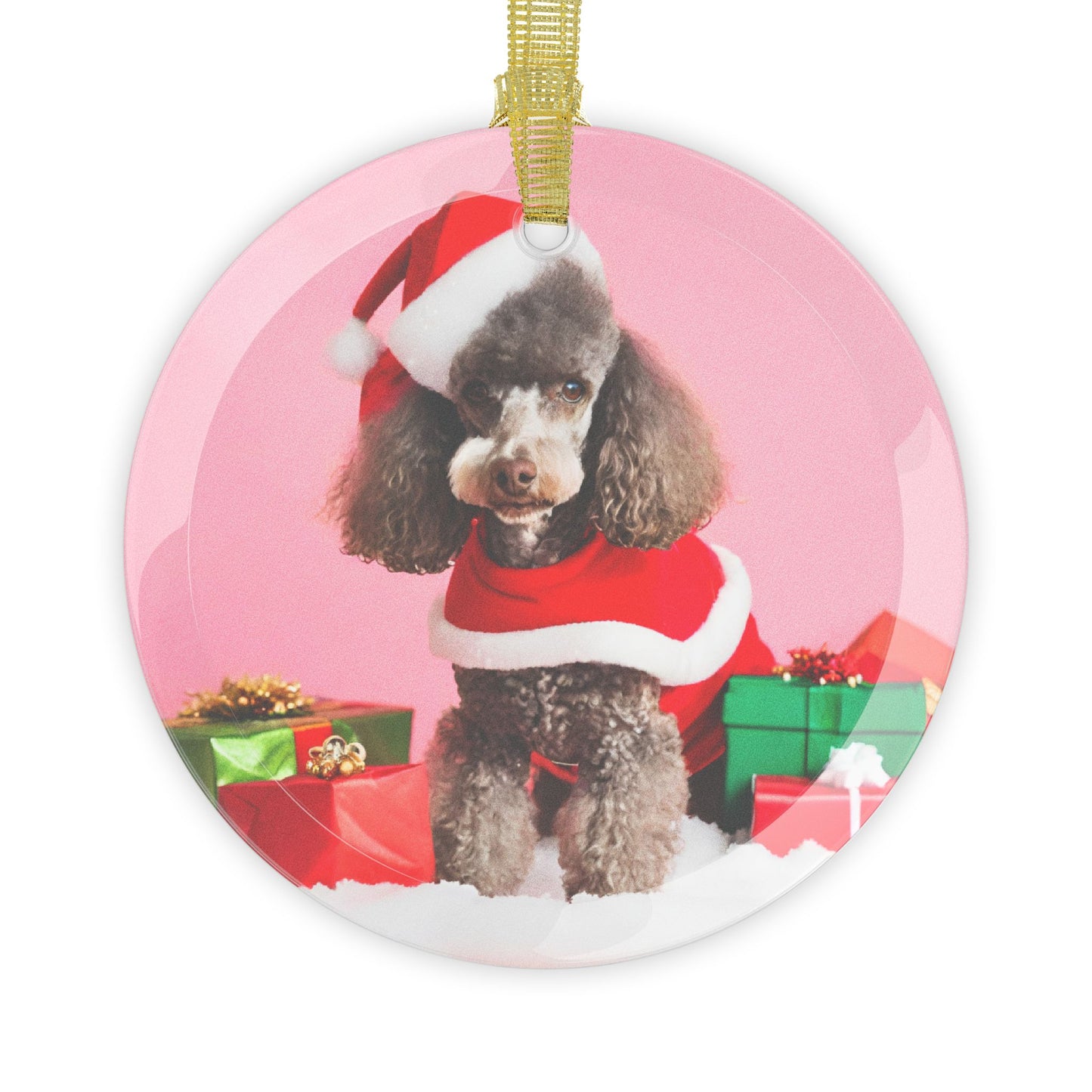 Poodle Christmas Ornament, Holiday Tree Decoration, Adorable Dog Ornament, Dog Lovers Gift, Round Glass Keepsake, Pet Xmas Collectible