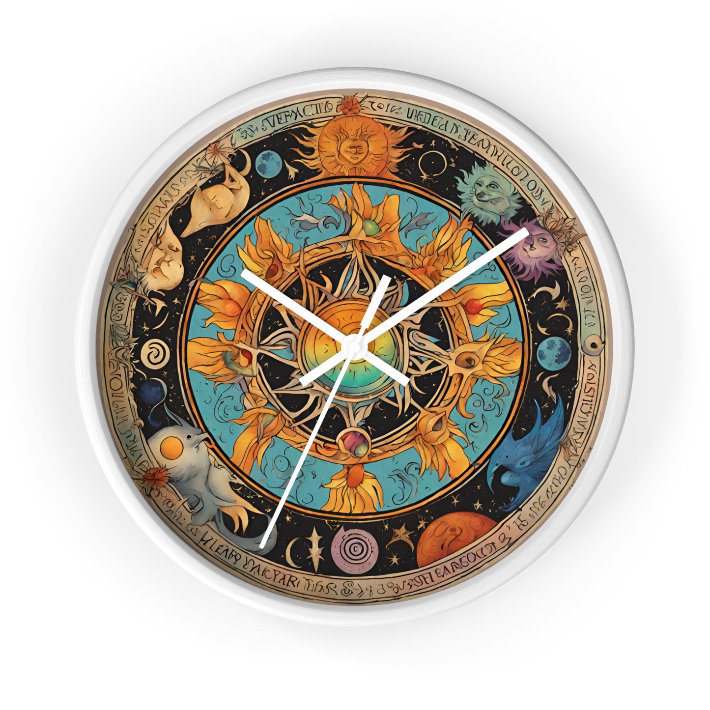 Sun Collage Wall Art Clock | Celestial Solstice Astronomy Wiccan Hanging | Comet Constellations Home Office Solar System Pagan Decor Gift