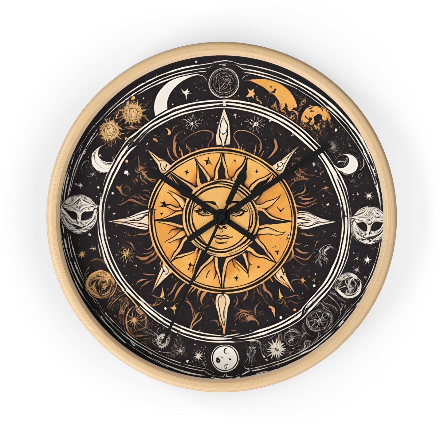 Sun and Moon Wall Art Clock | Celestial Solstice Astronomy Wiccan Hanging | Comet Constellations Home Office Solar System Pagan Decor Gift