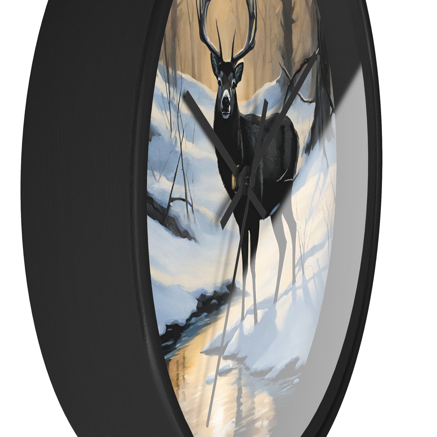 Big Buck Deer Wall Art Clock | Winter Nature Scene Snowy Creek Wall Hanging | Home Office Deer Hunter Lovers Gift