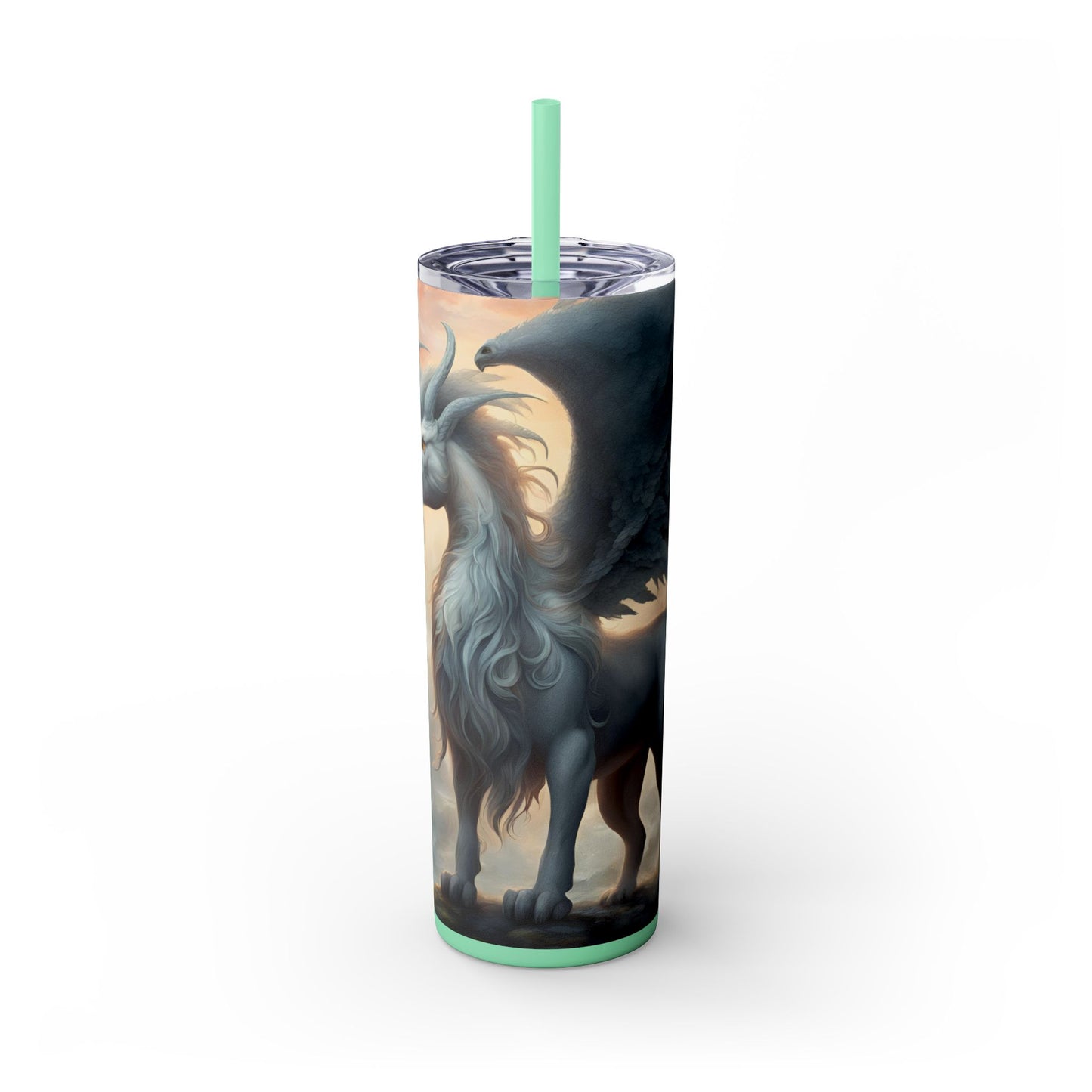 Majestic Myths Skinny Tumbler | Pegasus Horned Winged Horse Drinking Cup | Mystical Mountain Cloud Fantasy Road Trip Exercise Traveler