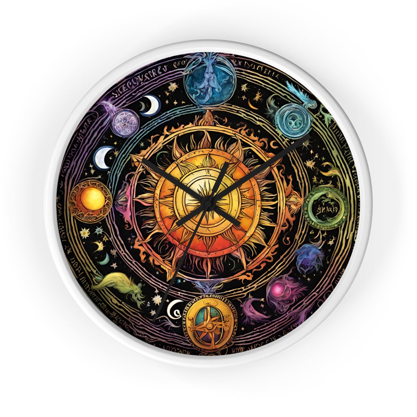 Sun Collage Wall Art Clock | Celestial Solstice Astronomy Wiccan Hanging | Comet Constellations Home Office Solar System Pagan Decor Gift