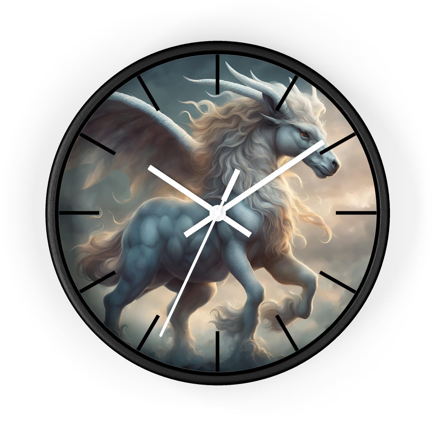 Majestic Myths Art Clock | Pegasus Horned Winged Horse Wall Hanging | Mystical Cloud Sky Fantasy Home Office Decor Gift