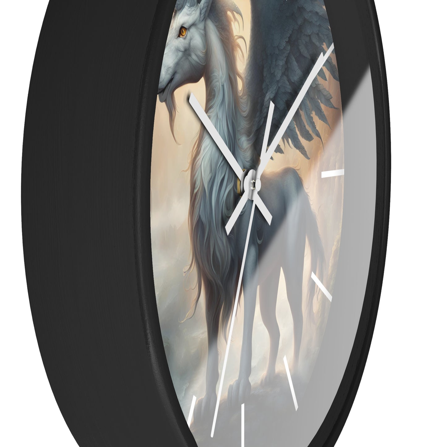 Majestic Myths Art Clock | Pegasus Horned Winged Horse Wall Hanging | Mystical Mountain Cloud Fantasy Home Office Decor Gift