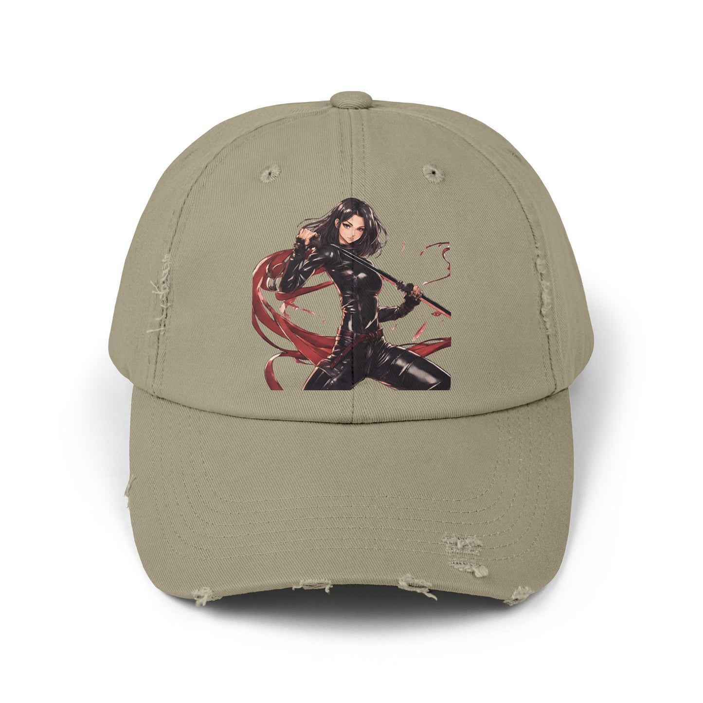 Anime Girl Cap, Black Tight Leather Outfit Sexy Cute Hat, Japan Cartoon Katan Sword Swinging Style Head Gear, Spring, Summer, Fishing Wear