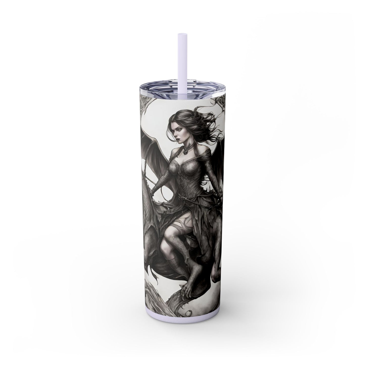 Gothic Medieval Flying Dragon Tumbler, Mutating Lizard Woman Beast Drinking Traveler, Dark Fantasy Liquid Cup
