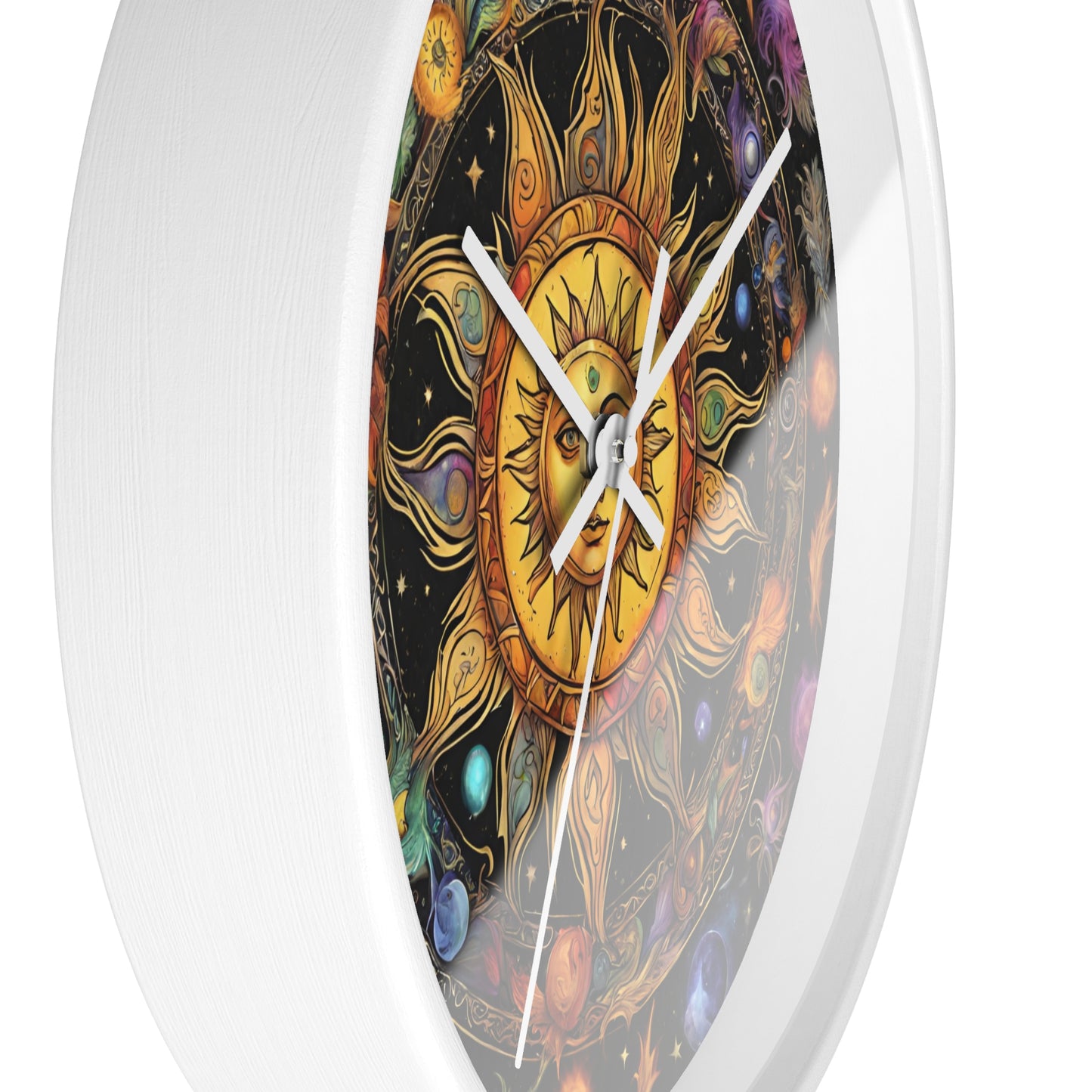 Sun Collage Wall Art Clock | Celestial Solstice Astronomy Wiccan Hanging | Comet Constellations Home Office Solar System Pagan Decor Gift