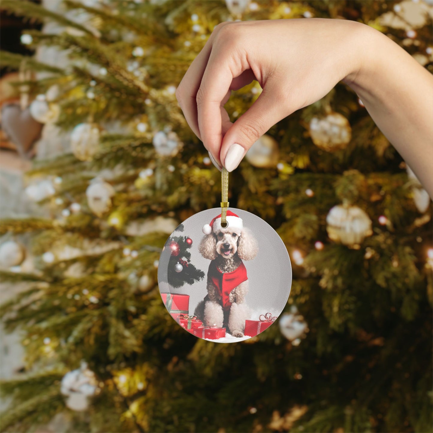 Poodle Christmas Ornament, Holiday Tree Decoration, Adorable Dog Ornament, Dog Lovers Gift, Round Glass Keepsake, Pet Xmas Collectible