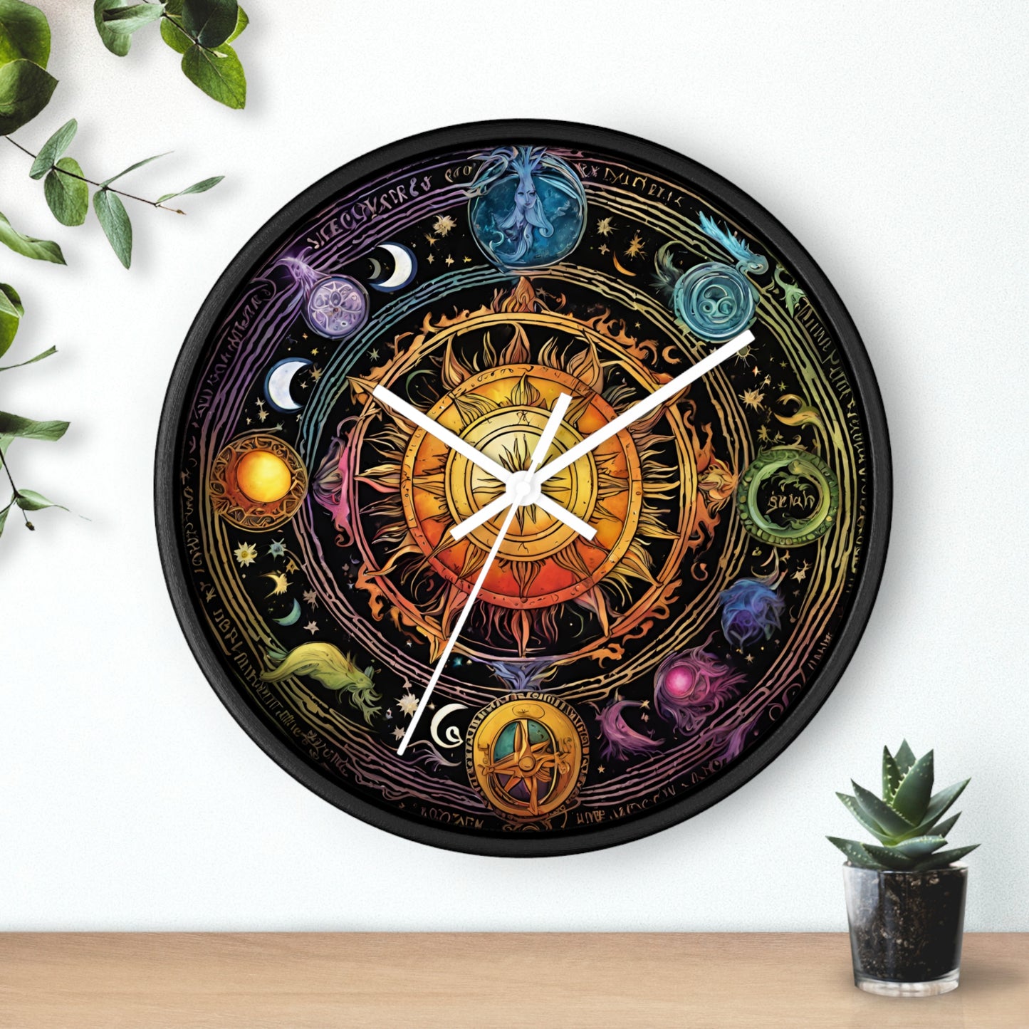 Sun Collage Wall Art Clock | Celestial Solstice Astronomy Wiccan Hanging | Comet Constellations Home Office Solar System Pagan Decor Gift
