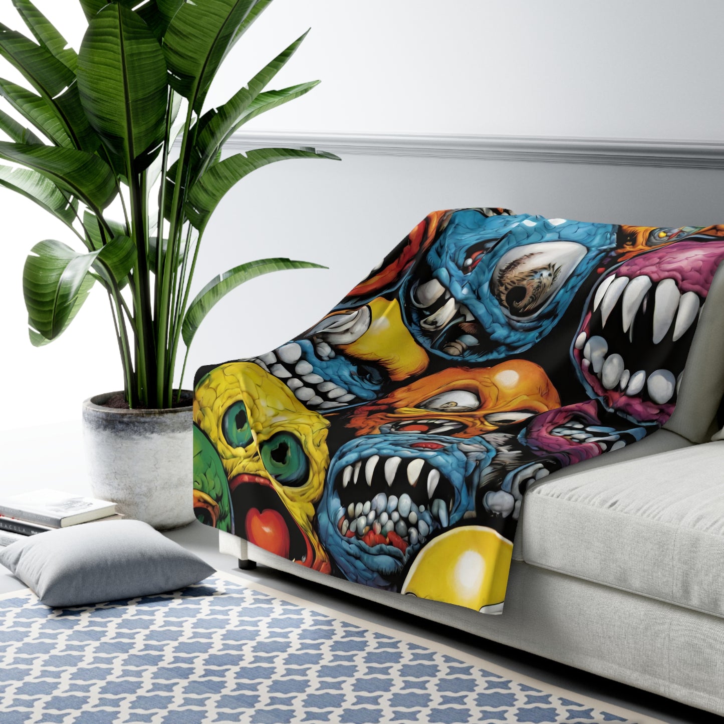Retro Fleece Blanket | Vintage 80s Toys Madballs Inspired Sherpa Cover | Saturday Morning Cartoon 1980s Lover Couch Throw | Kids Warm Cover