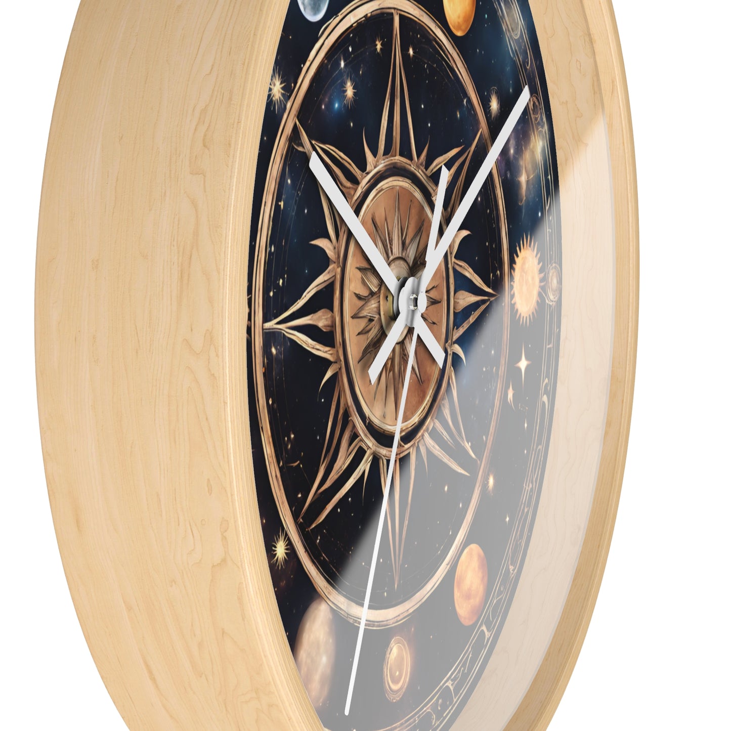 Moon Phases Solstice Star Wall Art Clock | Lunar Cycle Galaxy Astronomy Wall Hanging | Mystical Night Solar System Office Wall Decor Gift