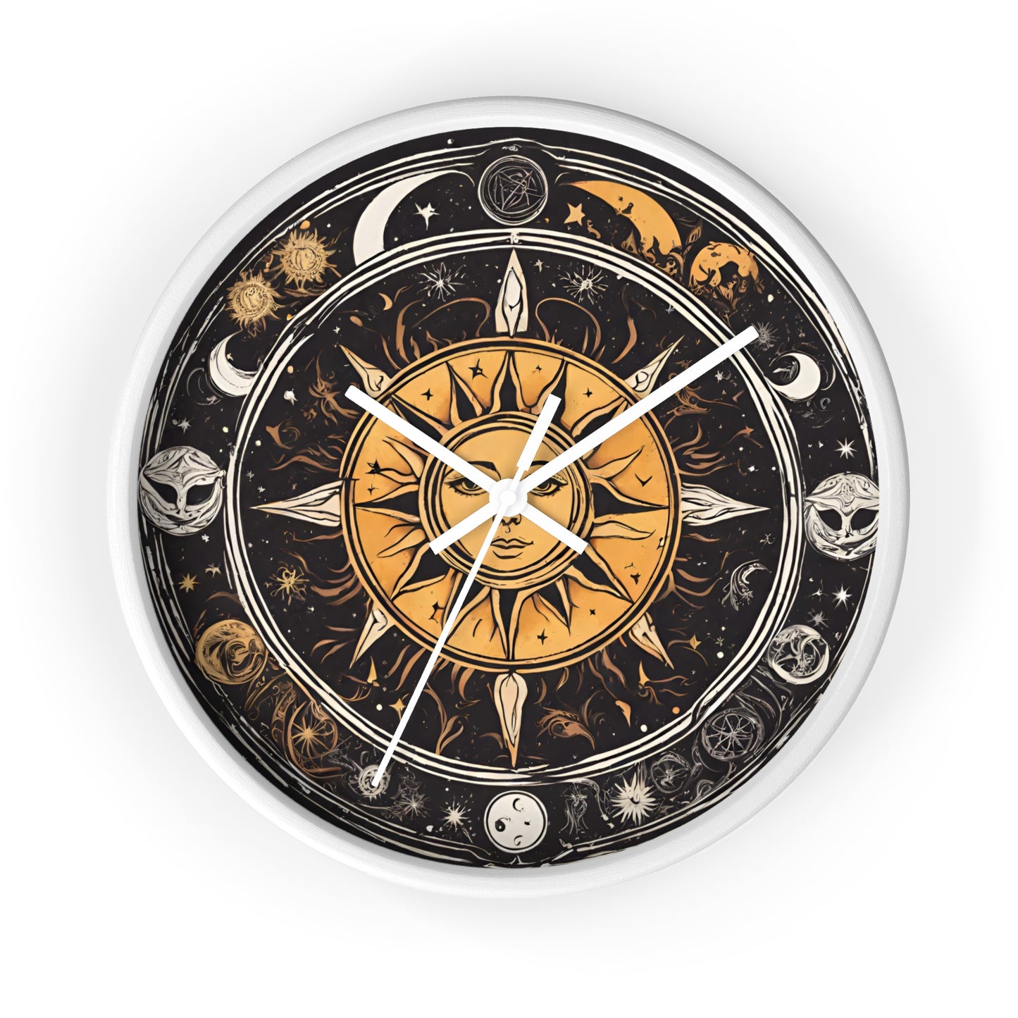 Sun and Moon Wall Art Clock | Celestial Solstice Astronomy Wiccan Hanging | Comet Constellations Home Office Solar System Pagan Decor Gift