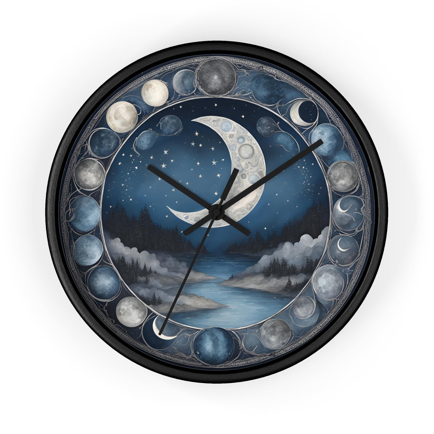 Moon Phases Wall Clock, Lunar Cycle Astronomy Home Decor, Solar System Wall Hanging, Celestial Office Art, Gift for Space Enthusiasts