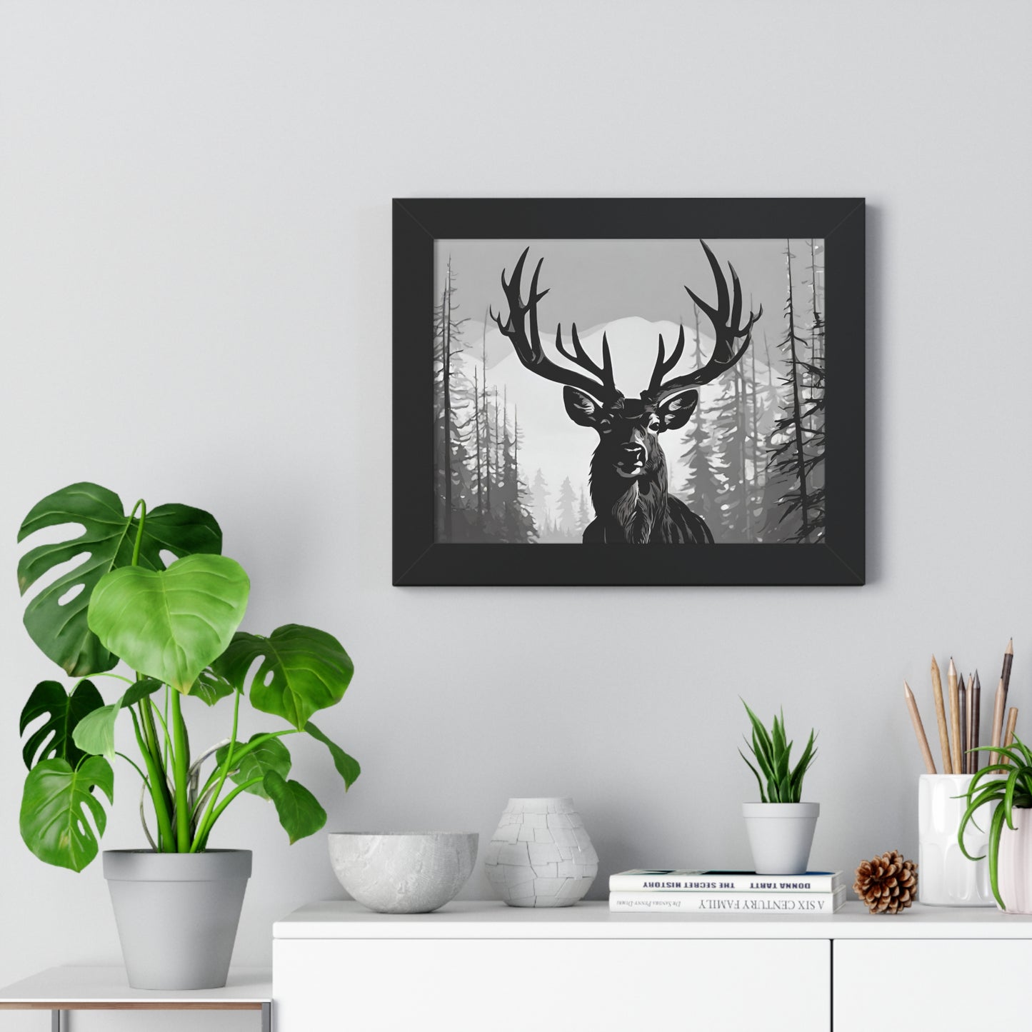Animal Wall Art, Deer Hunter Picture, Big Buck Print, Hunting Cabin, Shadow Wall Hanging, Winter Snow Image, Living Room Poster, Framed Art