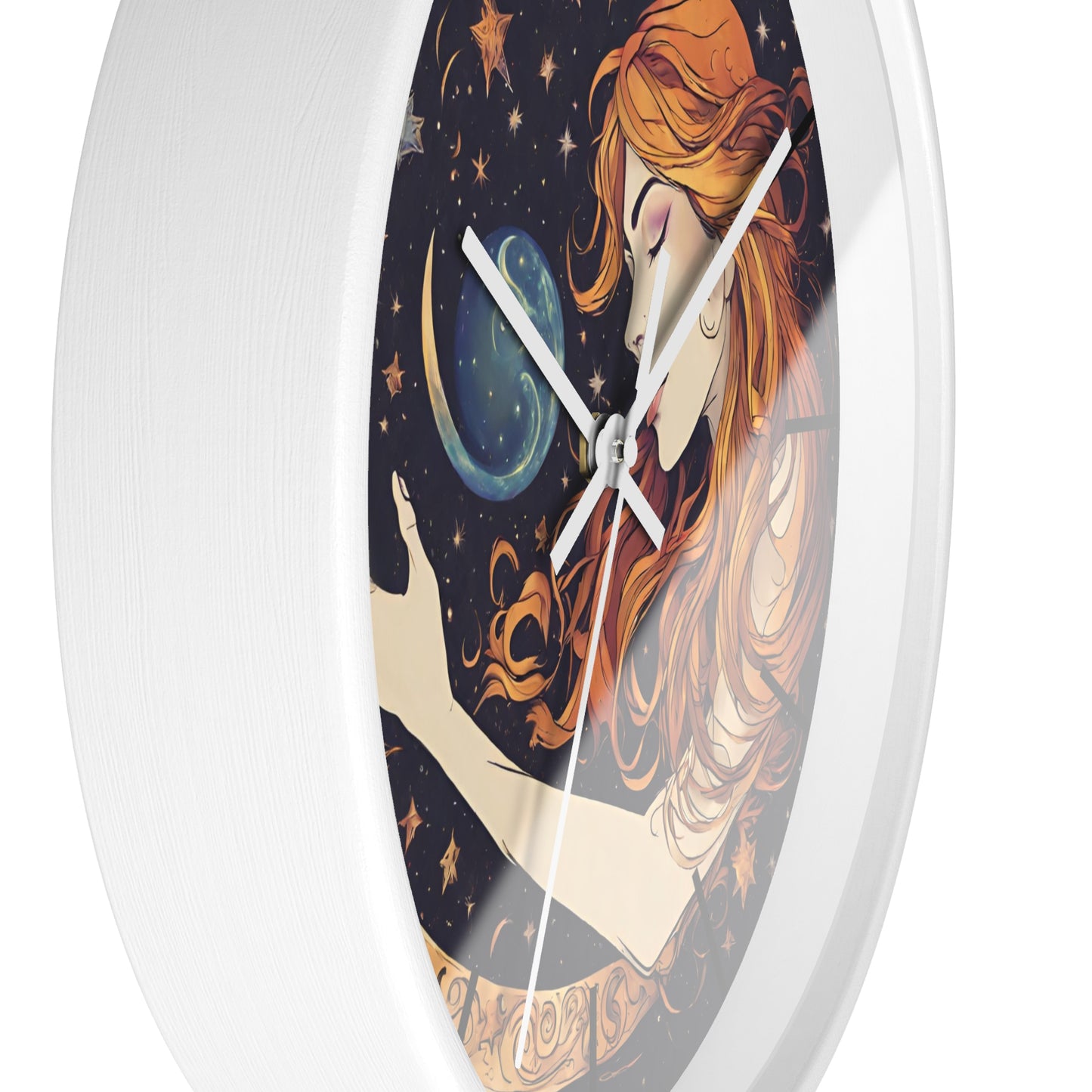 Moon Shaping Goddess Wall Art Clock | Lunar Stars & Space Astronomy Wall Hanging | Woman Morphing Home Office Solar System Wall Decor Gift