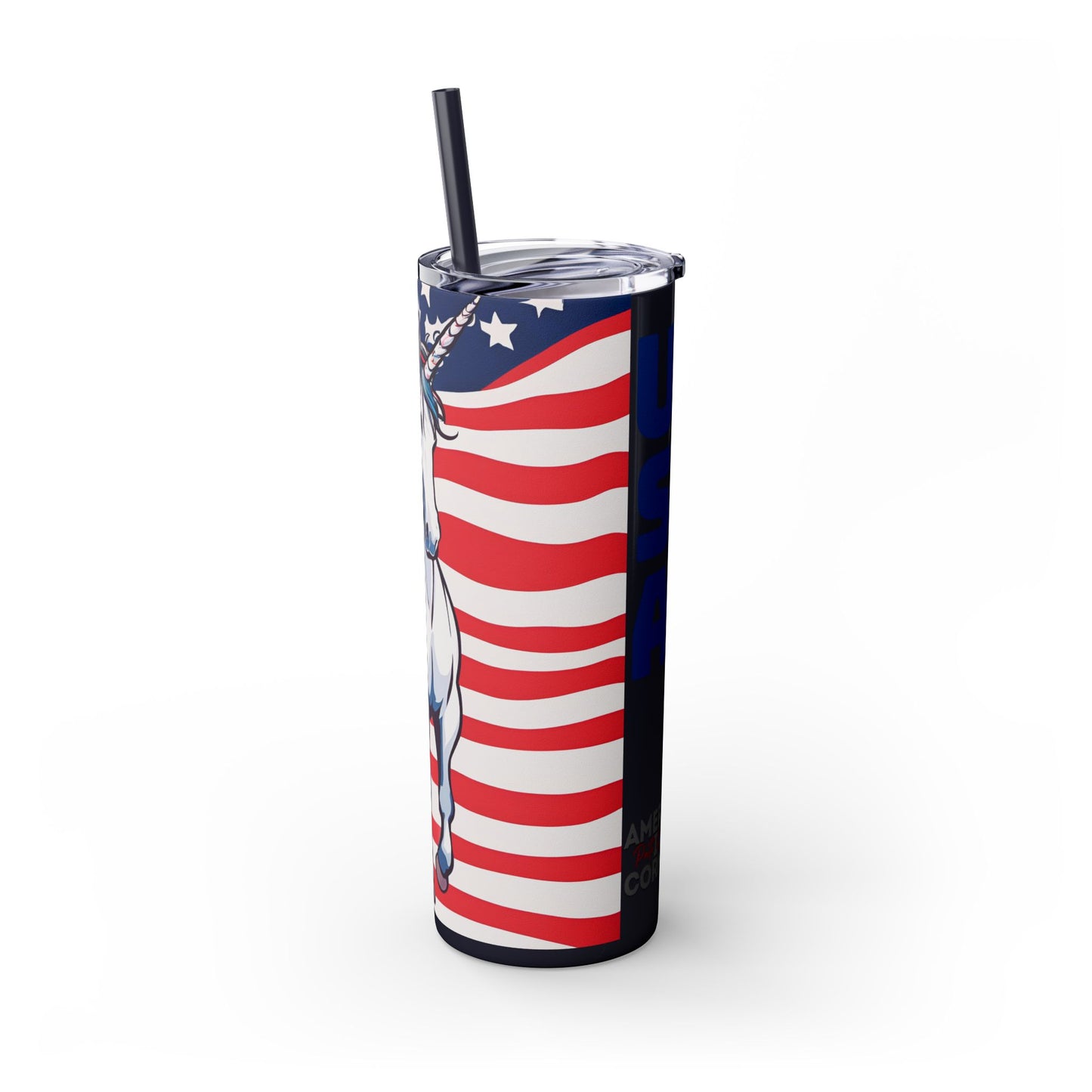 AMERICORN American Unicorn Skinny Tumbler | United States Freedom Loving Horse Insulated Cup | US Flag Veteran Gift Patriot Drink Traveler