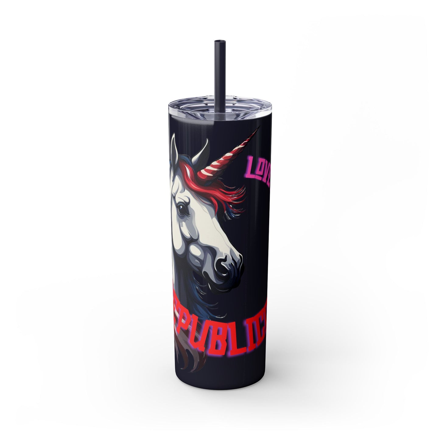 Patriotic American Unicorn Skinny Tumbler | United States Freedom Loving Horse Insulated Cup | US Flag Veteran Gift Patriot Drink Traveler