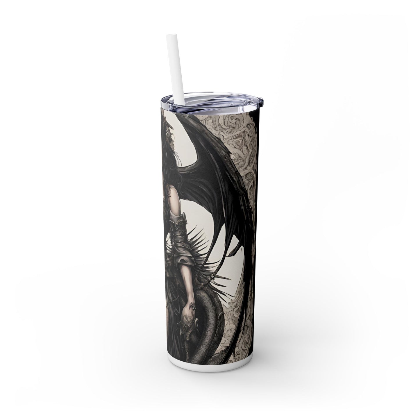Gothic Medieval Dragon Tumbler, Beautiful Woman Morphing Drinking Traveler, Dark Fantasy Liquid Cup