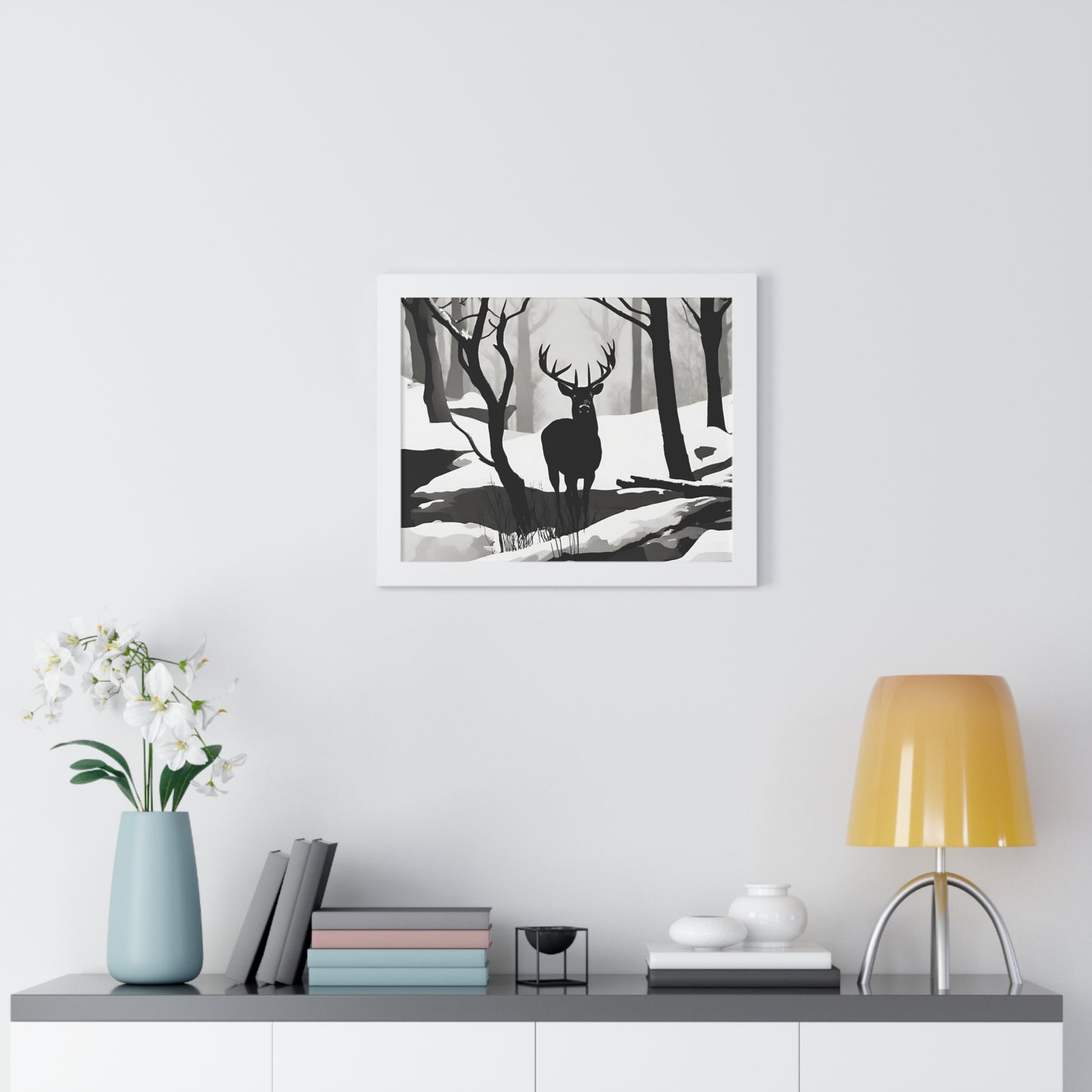 Animal Wall Art, Deer Hunter Picture, Big Buck Print, Hunting, Snowy, Creek, Shadow Wall Hanging, Winter Snow Image, Living Room Poster