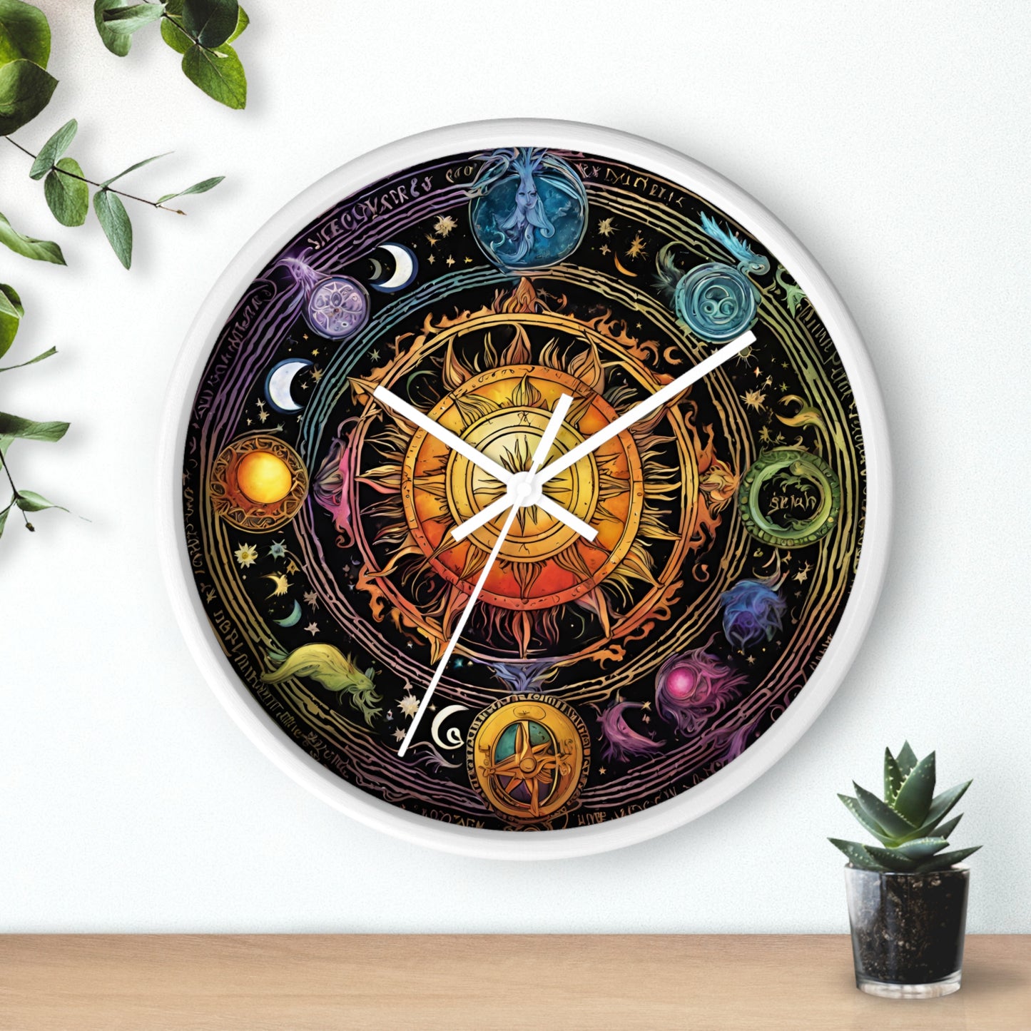 Sun Collage Wall Art Clock | Celestial Solstice Astronomy Wiccan Hanging | Comet Constellations Home Office Solar System Pagan Decor Gift
