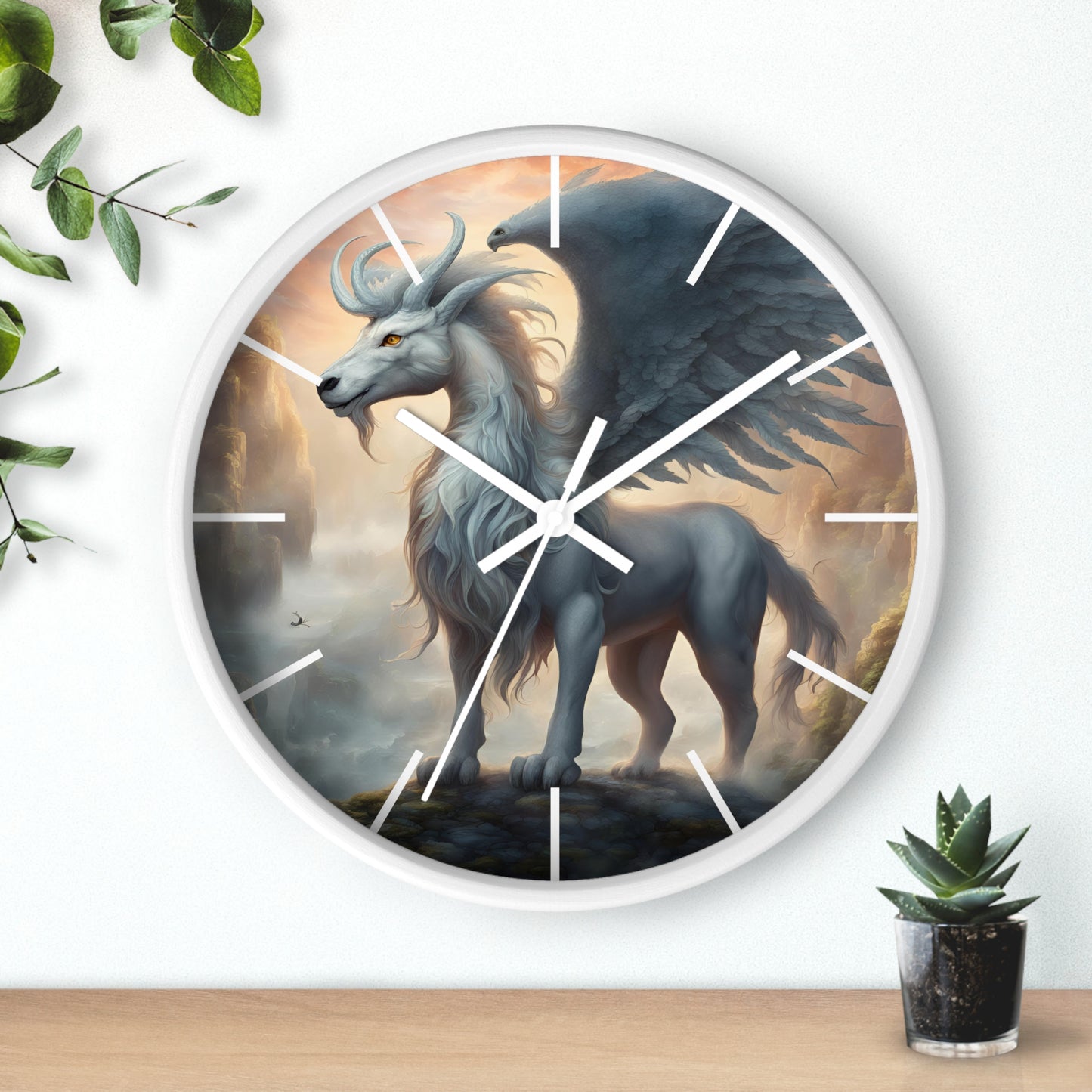 Majestic Myths Art Clock | Pegasus Horned Winged Horse Wall Hanging | Mystical Mountain Cloud Fantasy Home Office Decor Gift
