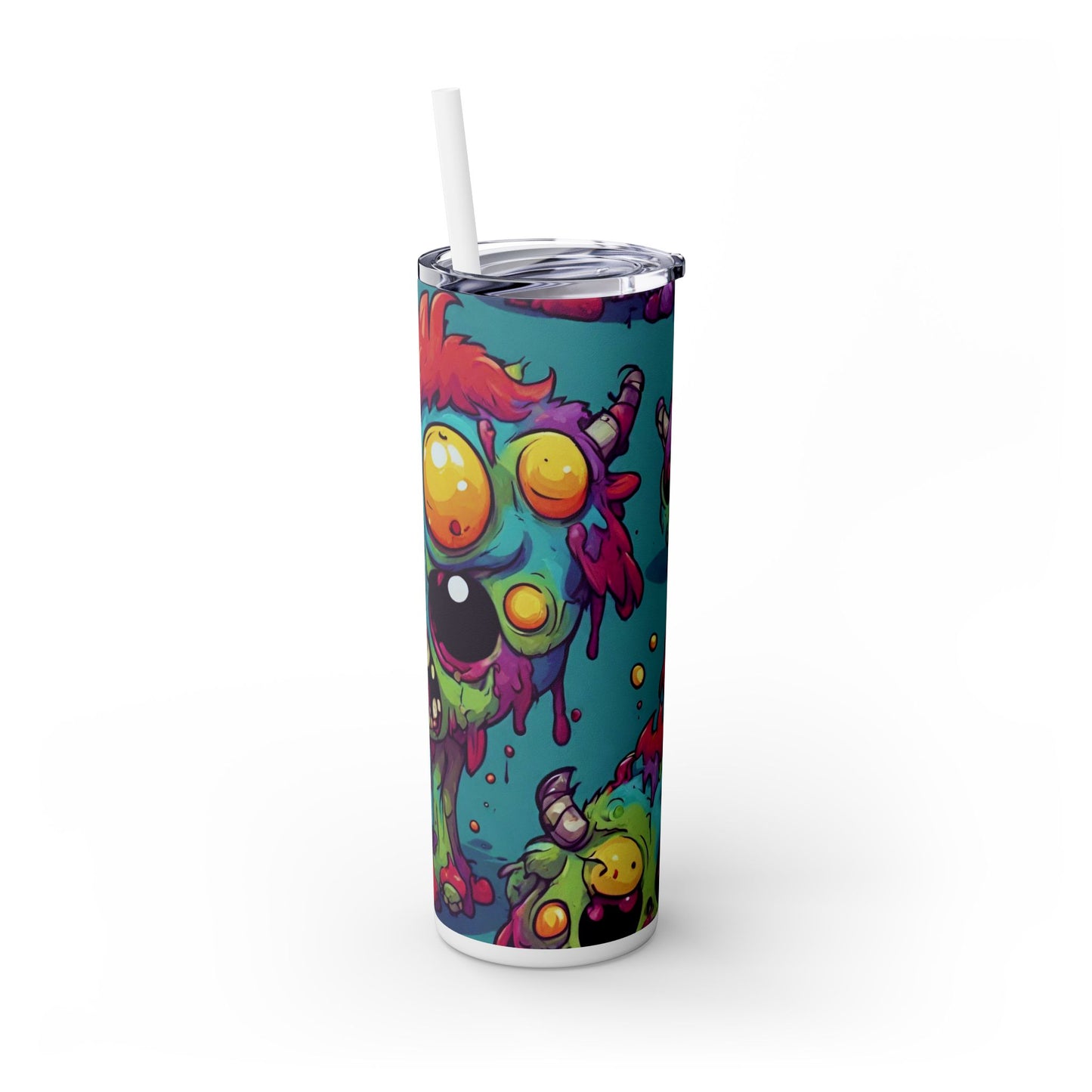 Kids Little Monster Skinny Tumbler | Colorful Funny Zombie Childs Insulated Cup | Furry Mutant Fun School Lunch Classroom Drink Traveler