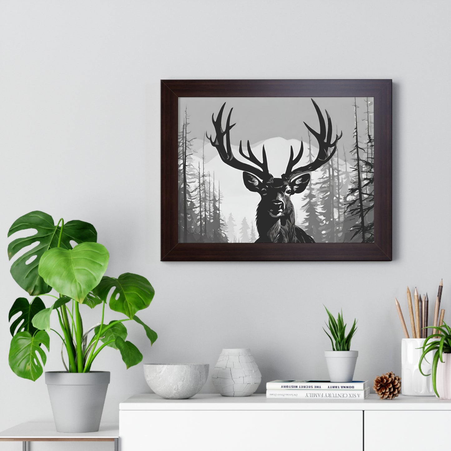 Animal Wall Art, Deer Hunter Picture, Big Buck Print, Hunting Cabin, Shadow Wall Hanging, Winter Snow Image, Living Room Poster, Framed Art