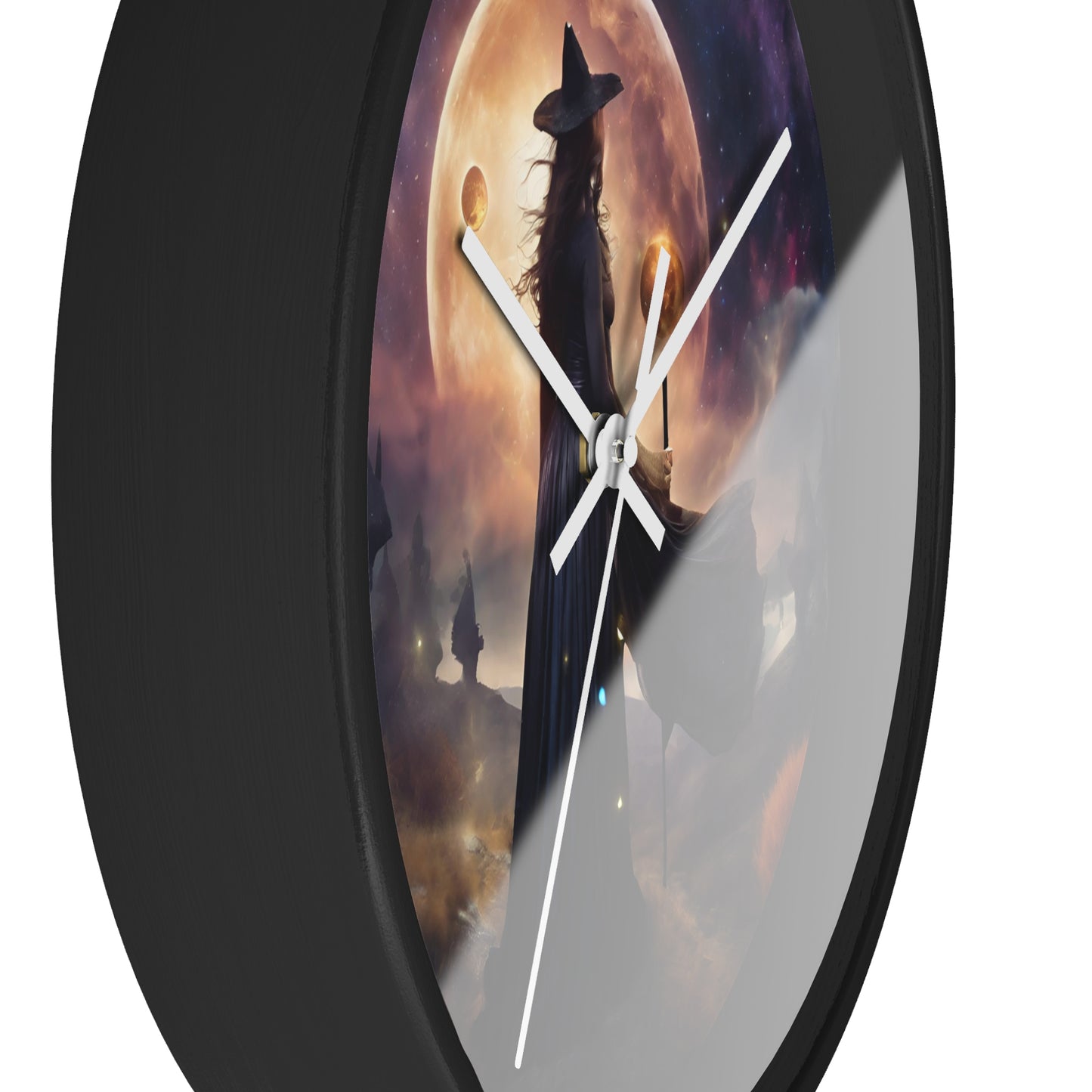 Wiccan Moon Wall Art Clock | Mystical Fantasy Galaxy Witch Pagan Astronomy Wall Hanging | Home Office Lunar Witchcraft Wall Decor Gift
