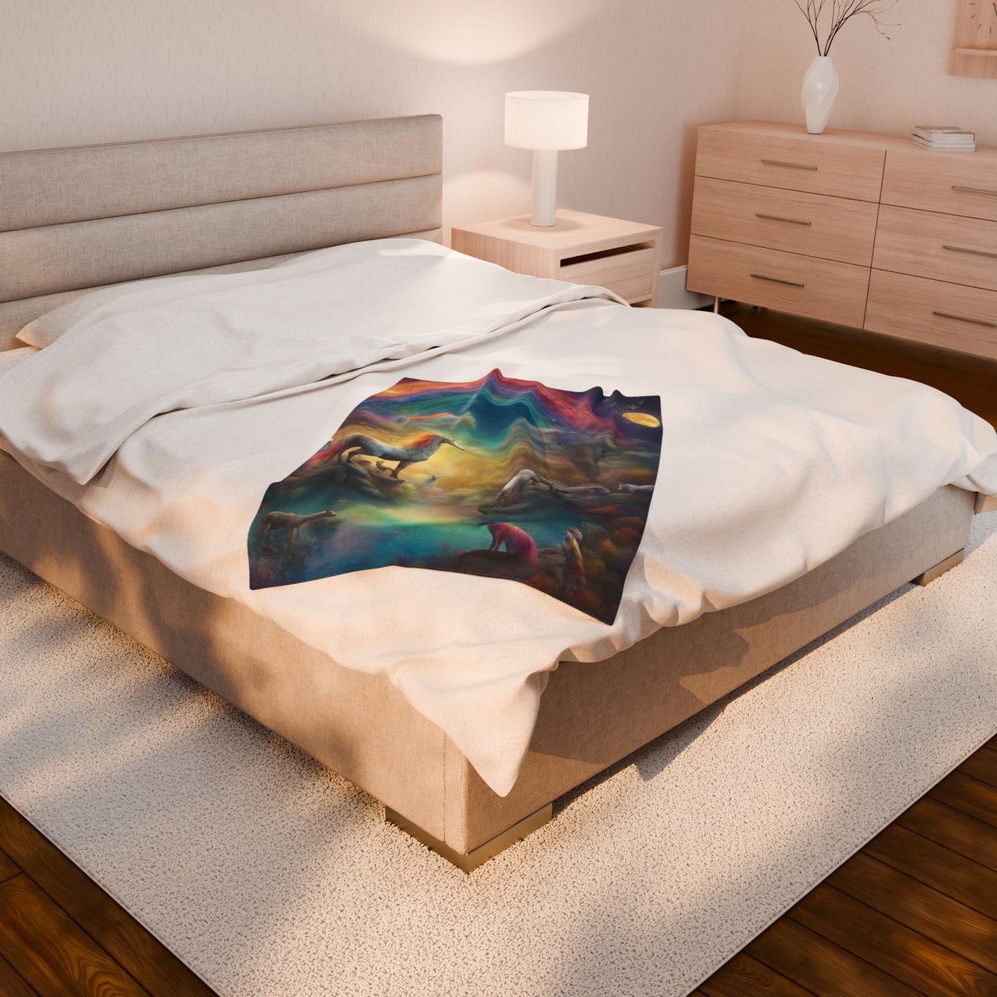 Girls Rainbow Blanket, Mystical Horse Girls Christmas Gift, Moonlight Fantasy Dreams Toddler Childrens Bed Blanket
