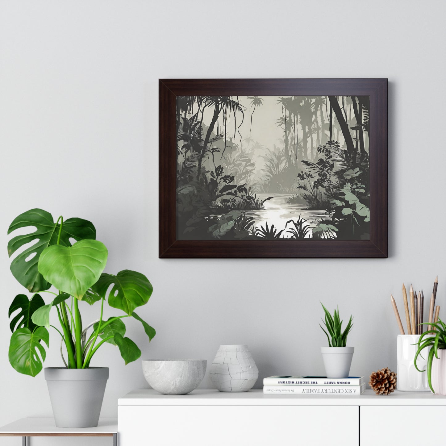 Wall Decor, Jungle Scene, Framed Wall Hanging, Black Shadow Print, Nature Scene Picture, Living Room Poster, Office Scenery