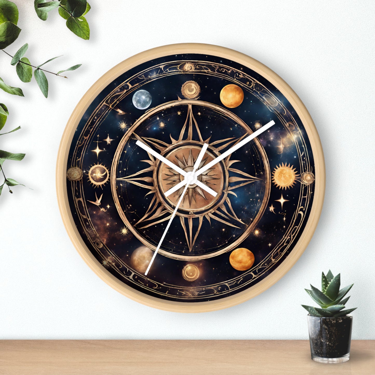 Moon Phases Solstice Star Wall Art Clock | Lunar Cycle Galaxy Astronomy Wall Hanging | Mystical Night Solar System Office Wall Decor Gift